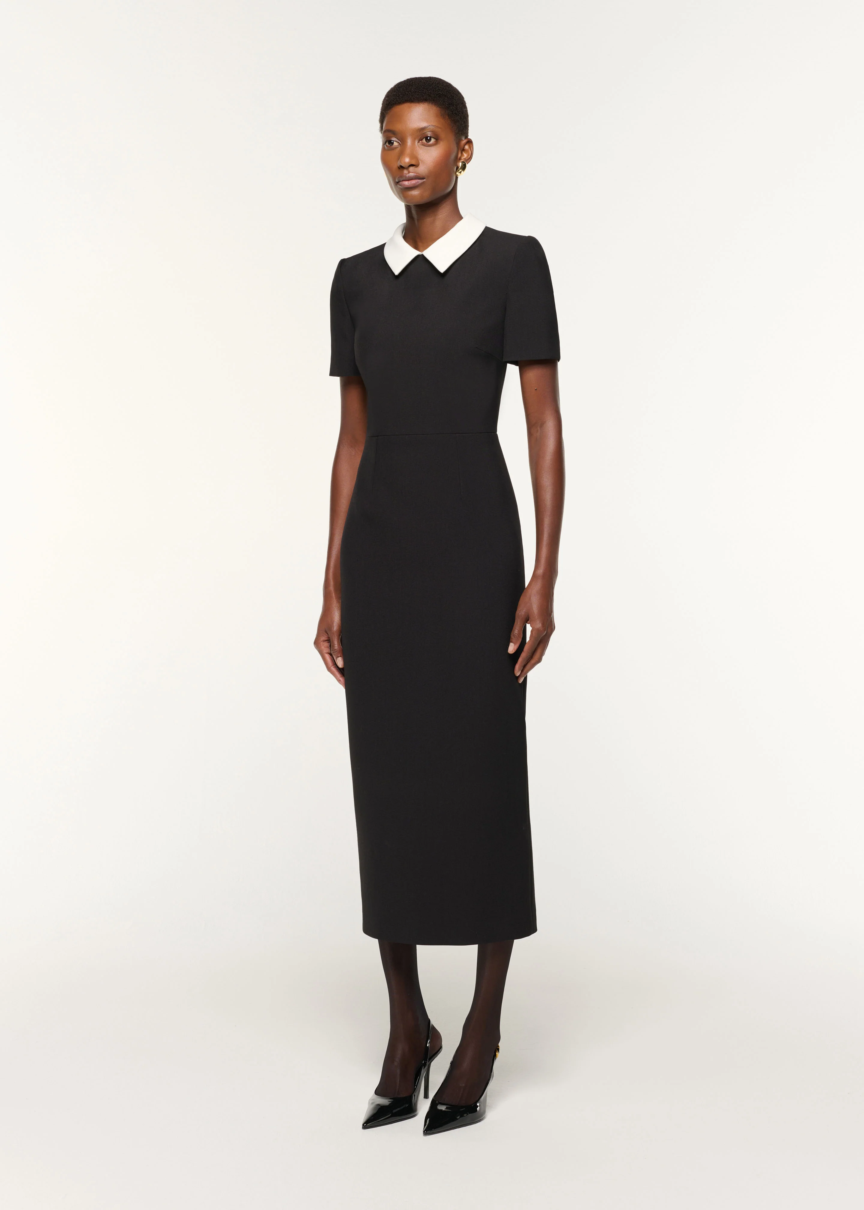 Contrast Collar Crepe Midi Dress - Image 2