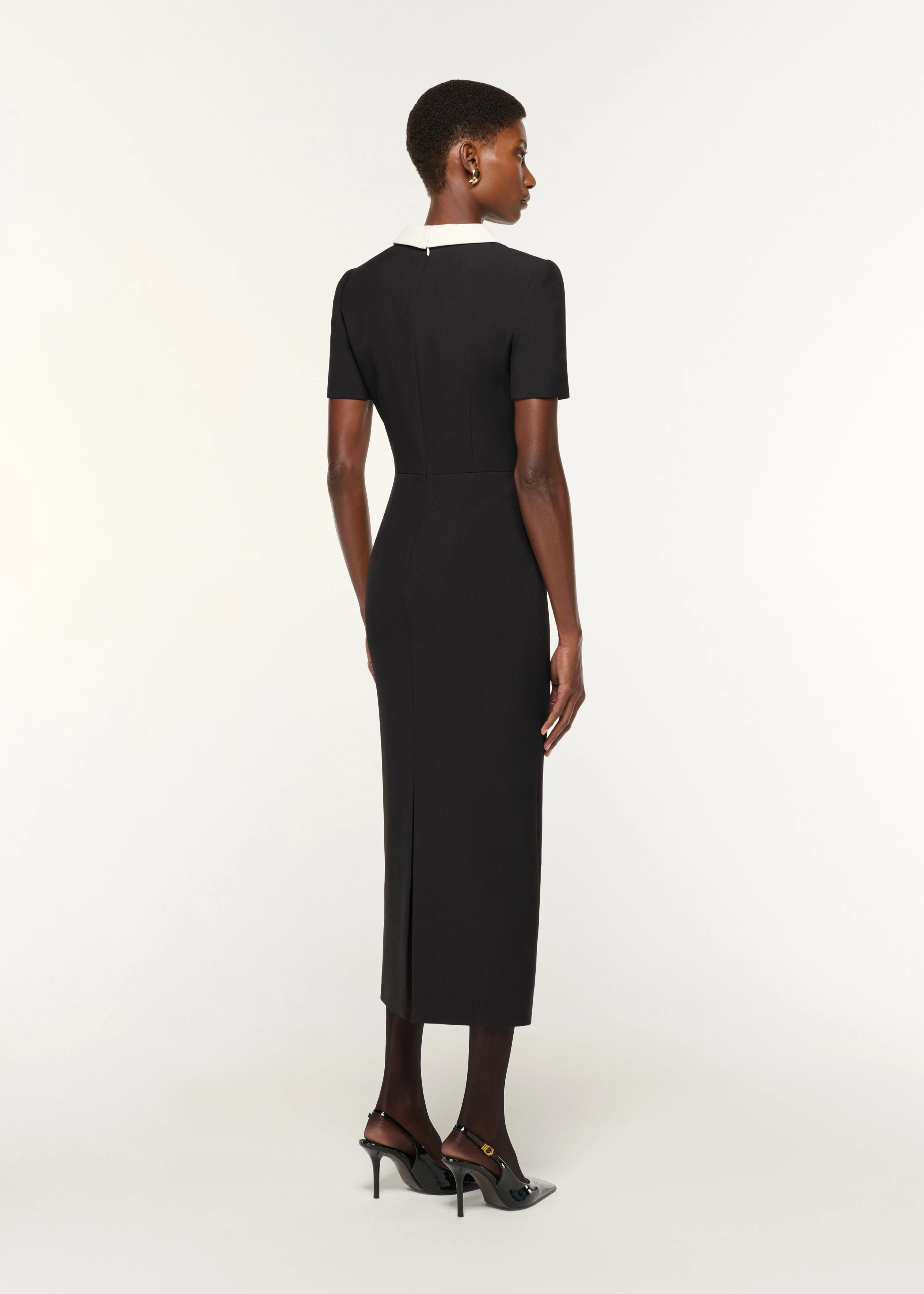 Contrast Collar Crepe Midi Dress - Image 3