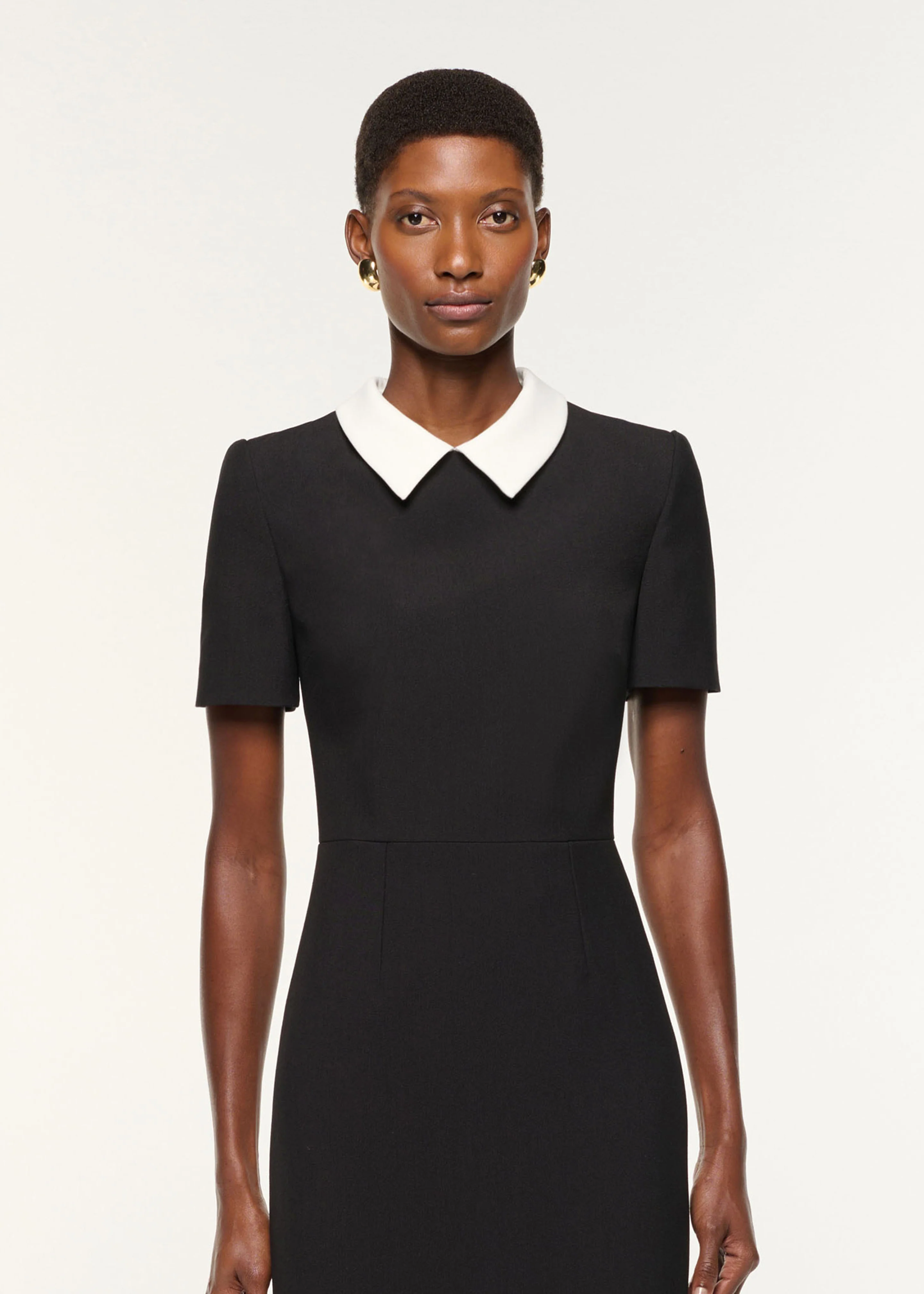 Contrast Collar Crepe Midi Dress - Image 4