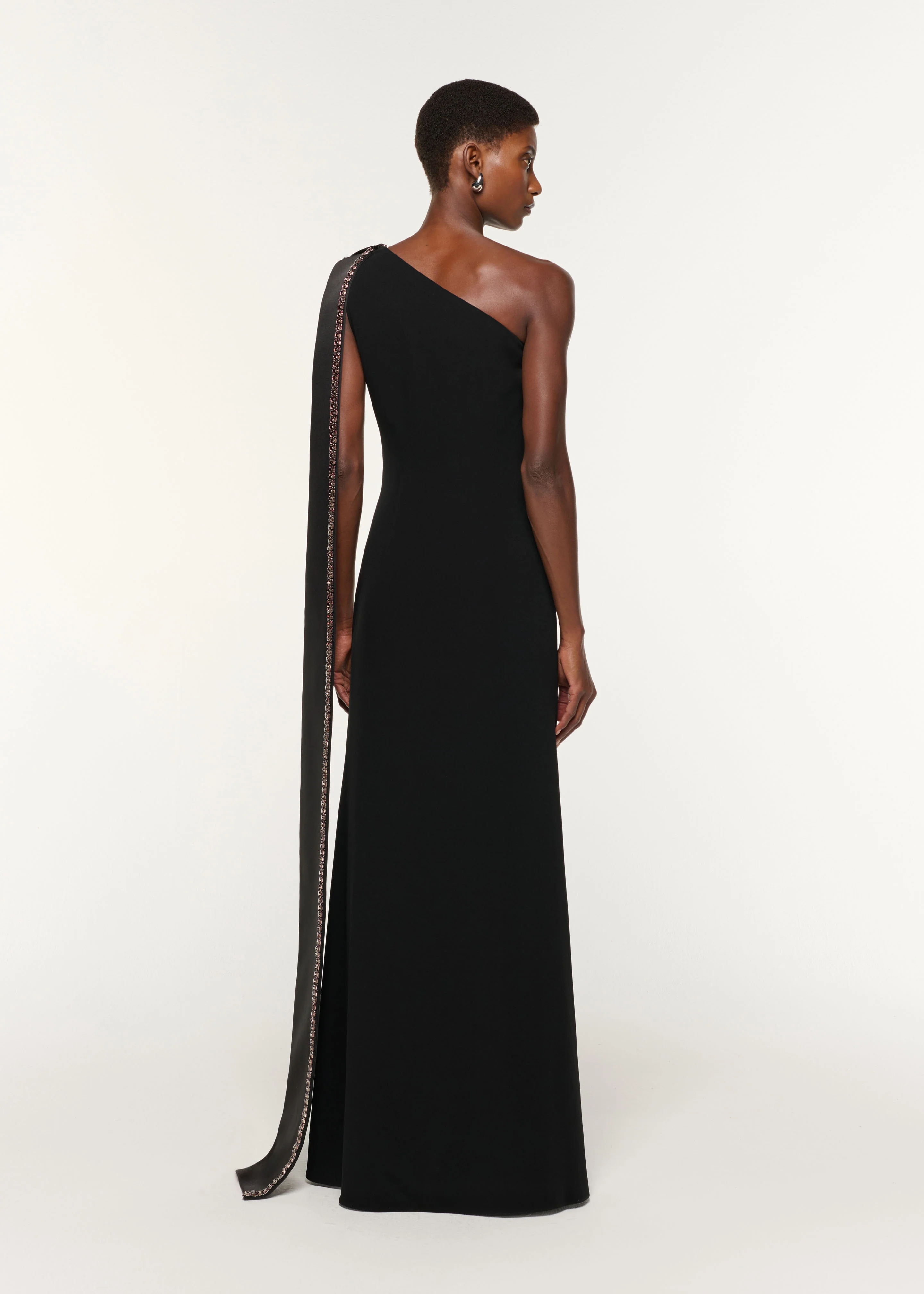 Contrast Crystal Trimmed Bow Satin Crepe Gown - Image 3