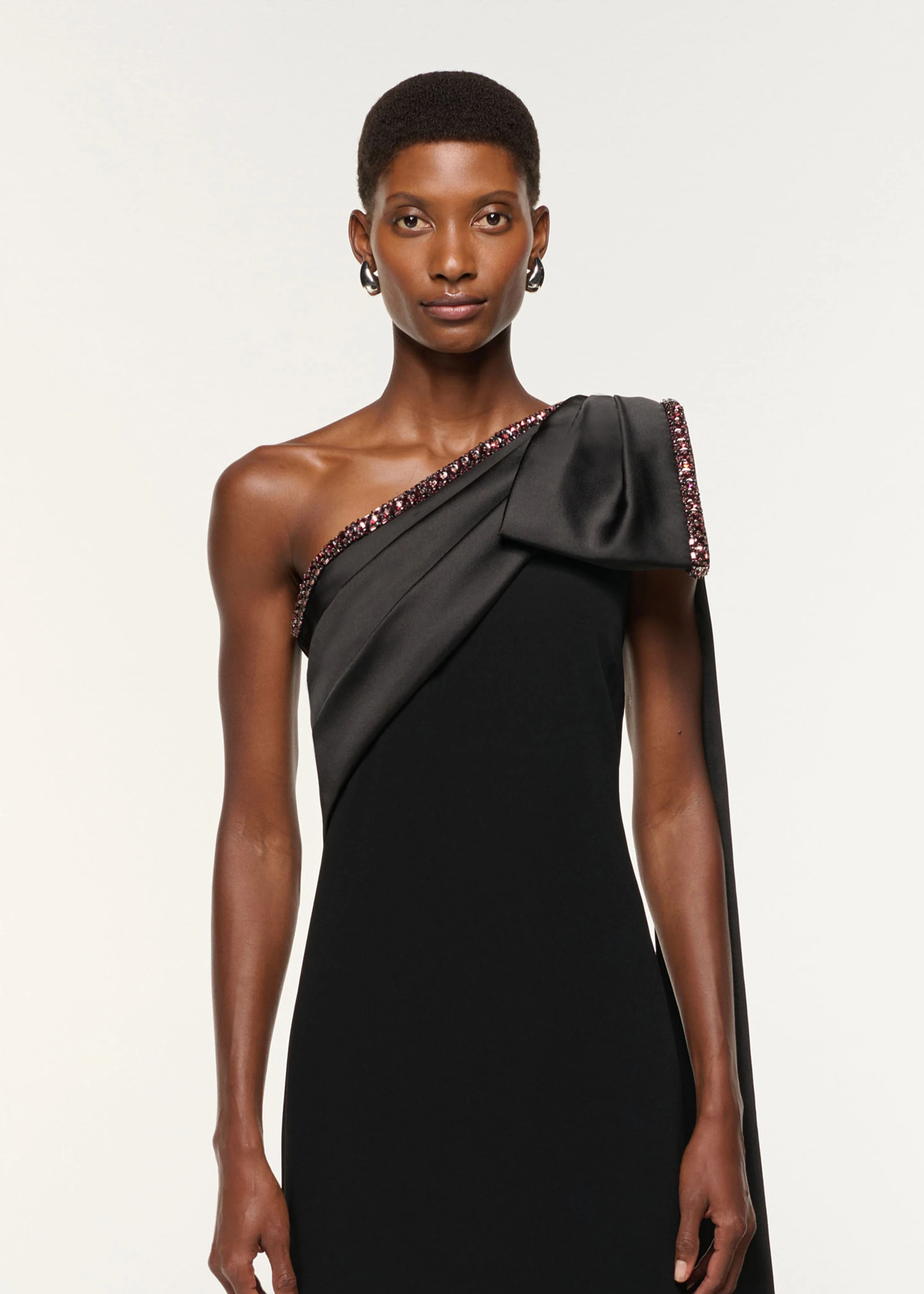 Contrast Crystal Trimmed Bow Satin Crepe Gown - Image 4