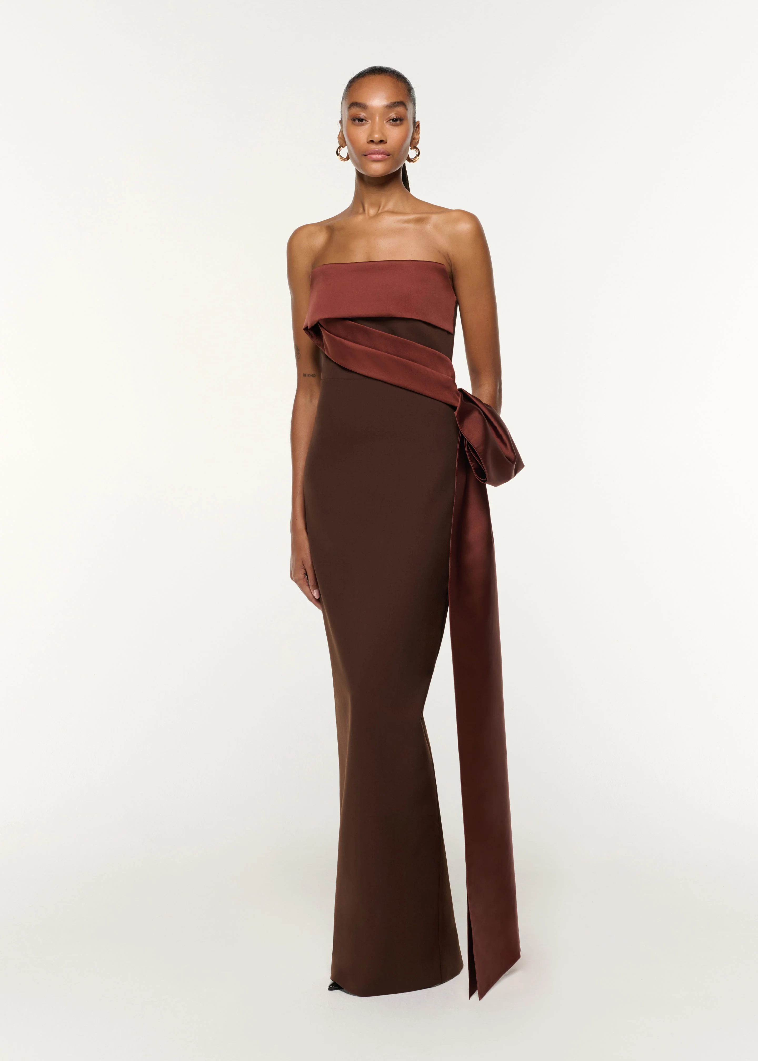 Contrast Drape Taffeta Gown