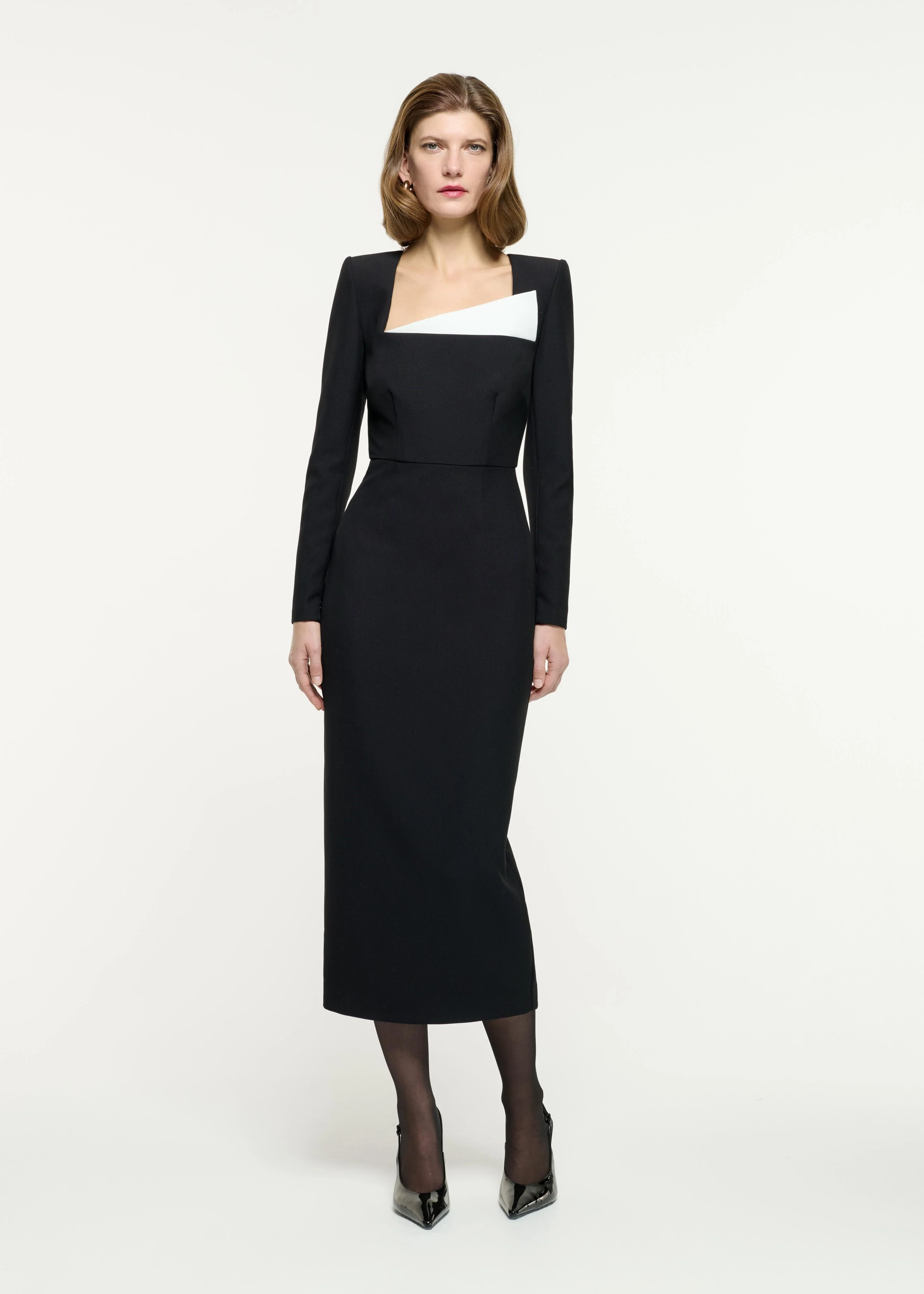 Contrast Panel Fitted Midi Dress
