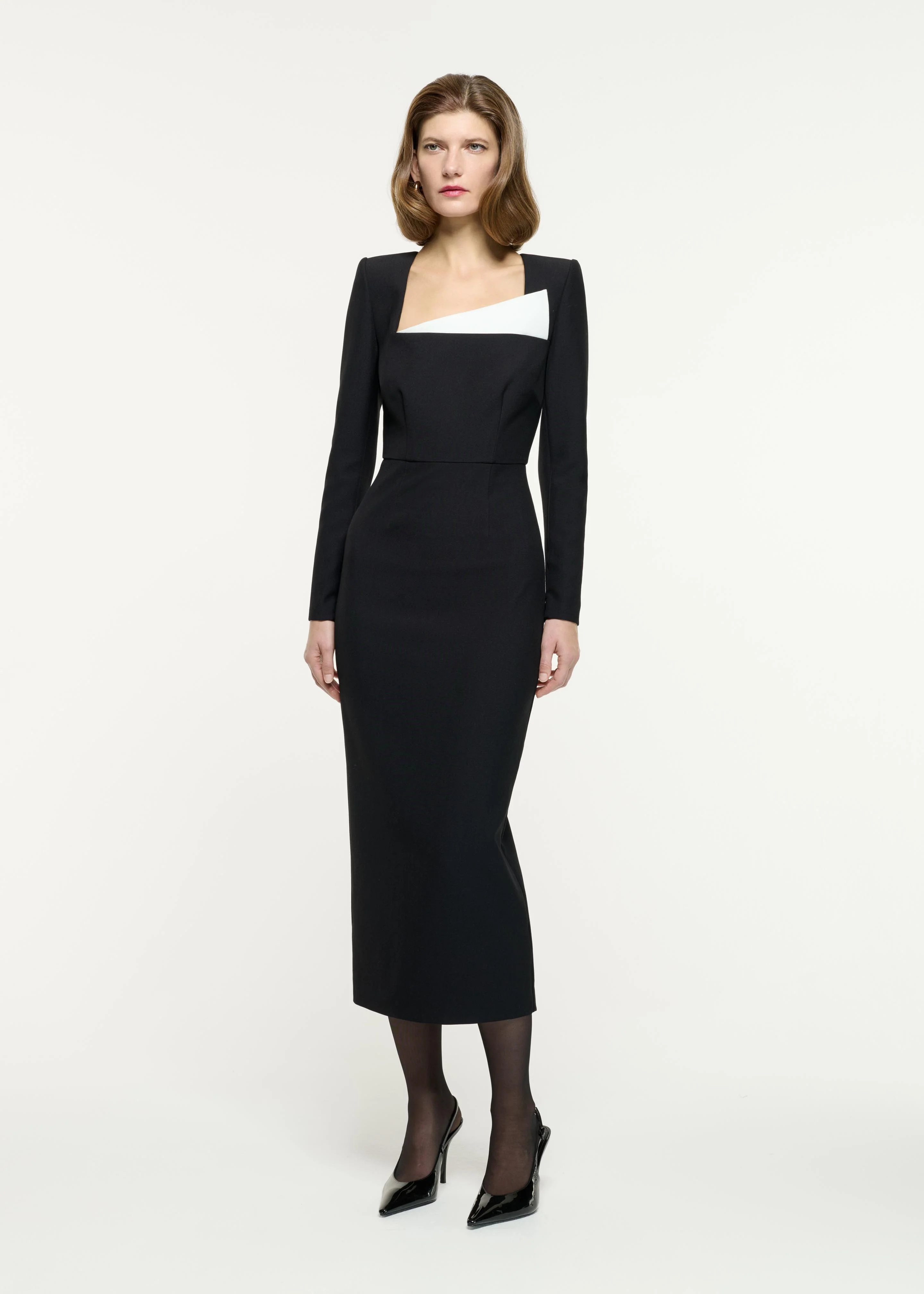 Contrast Panel Fitted Midi Dress - Image 2