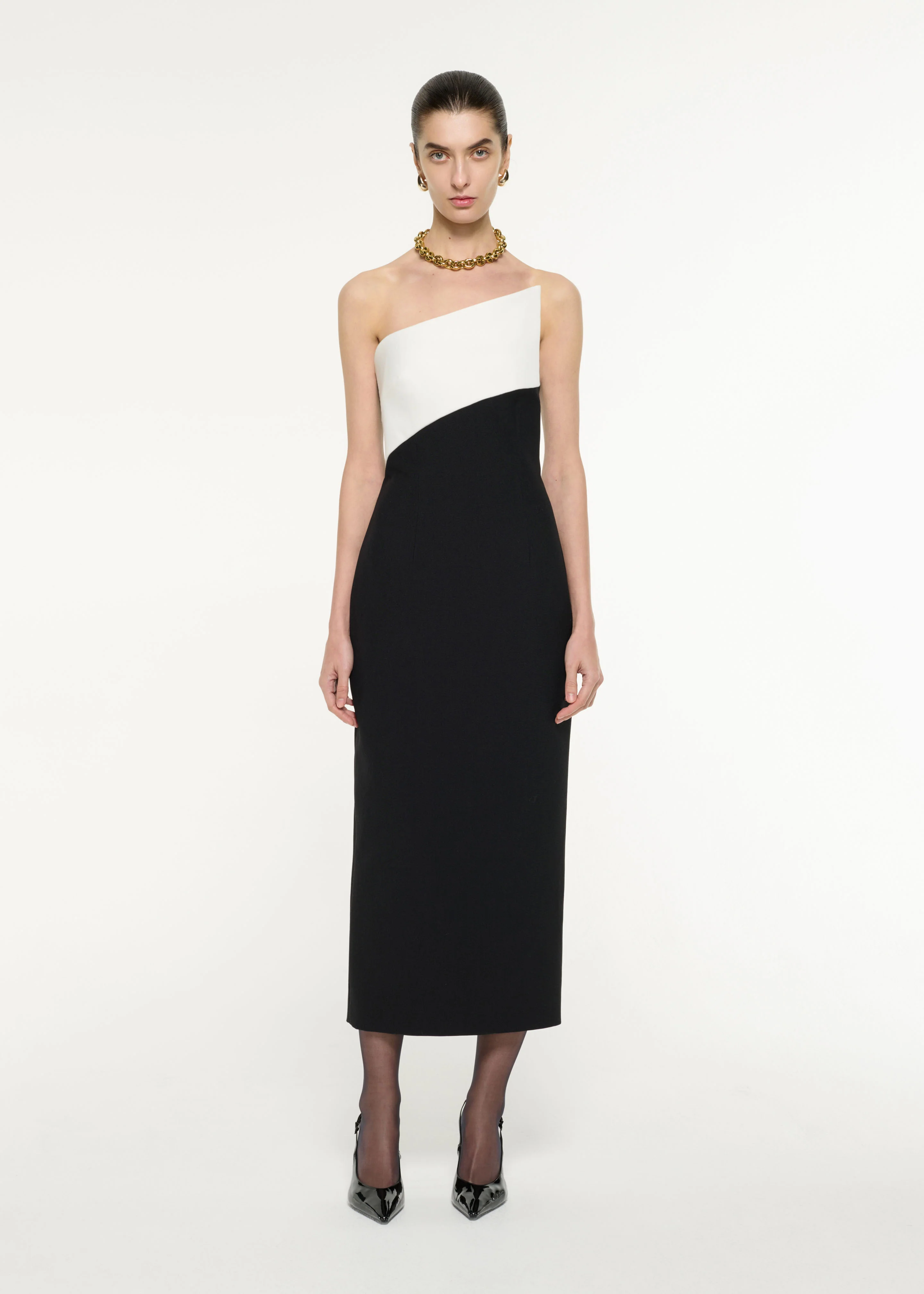 Contrast Panel Midi Dress