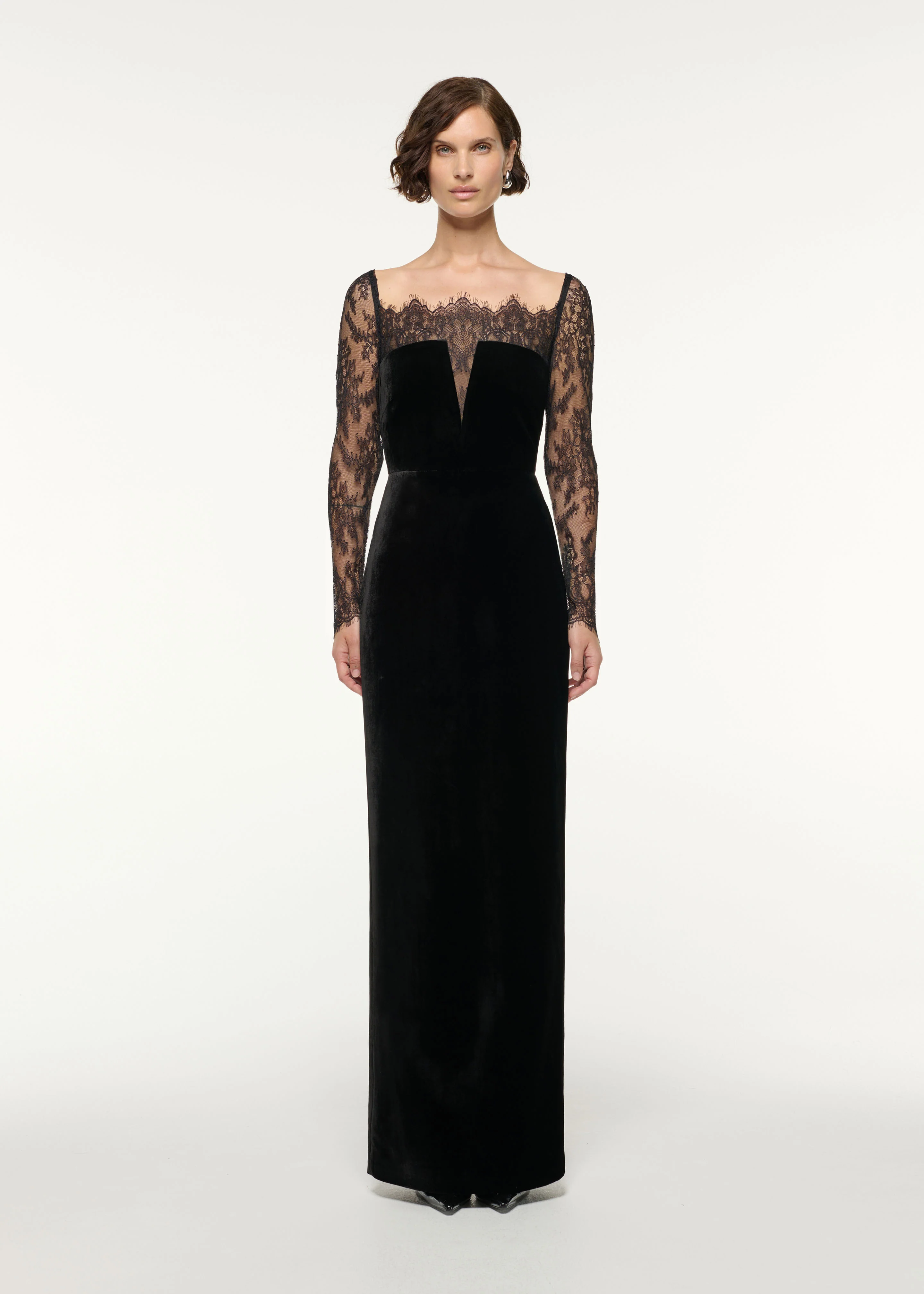 Scalloped Lace And Velvet Gown