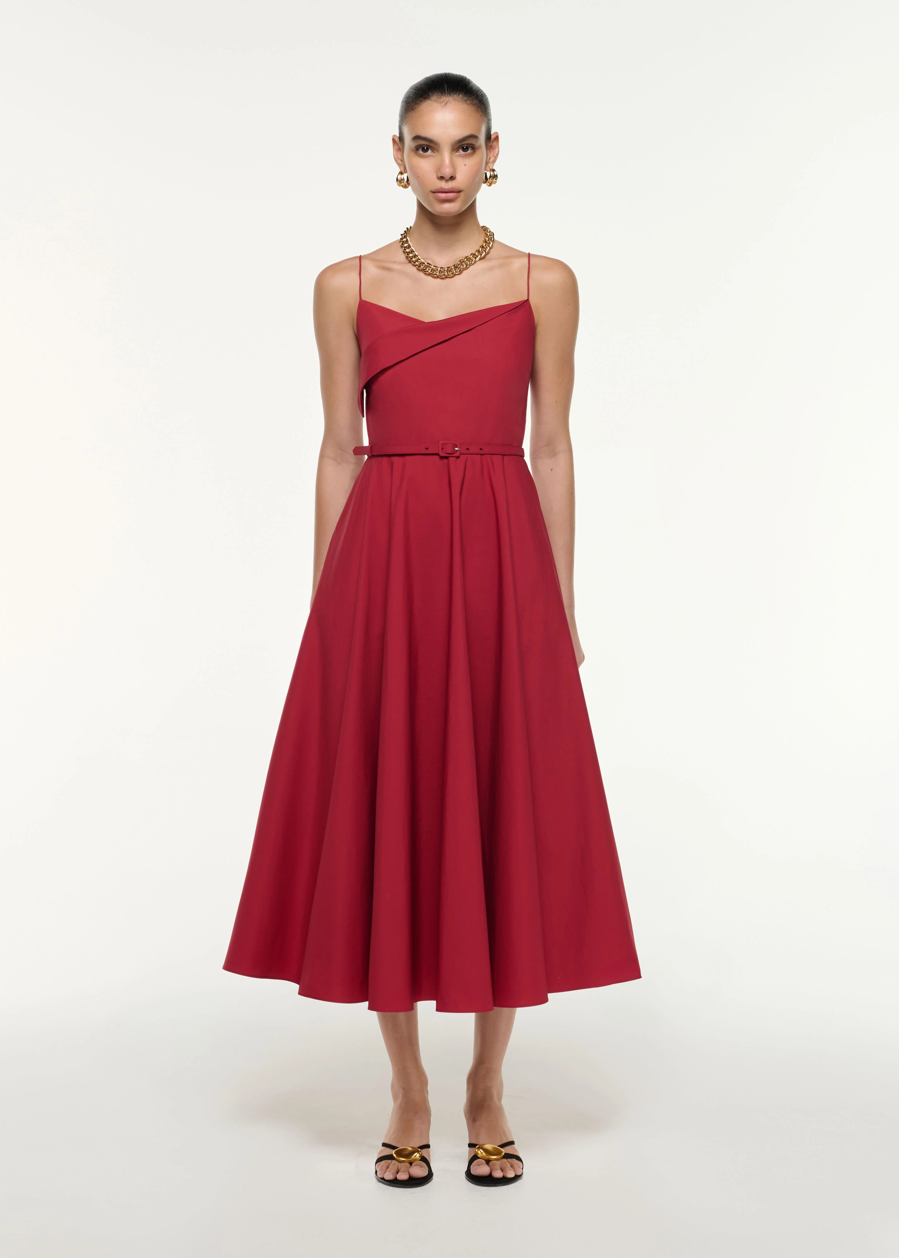 Cotton Poplin Strap Midi Dress