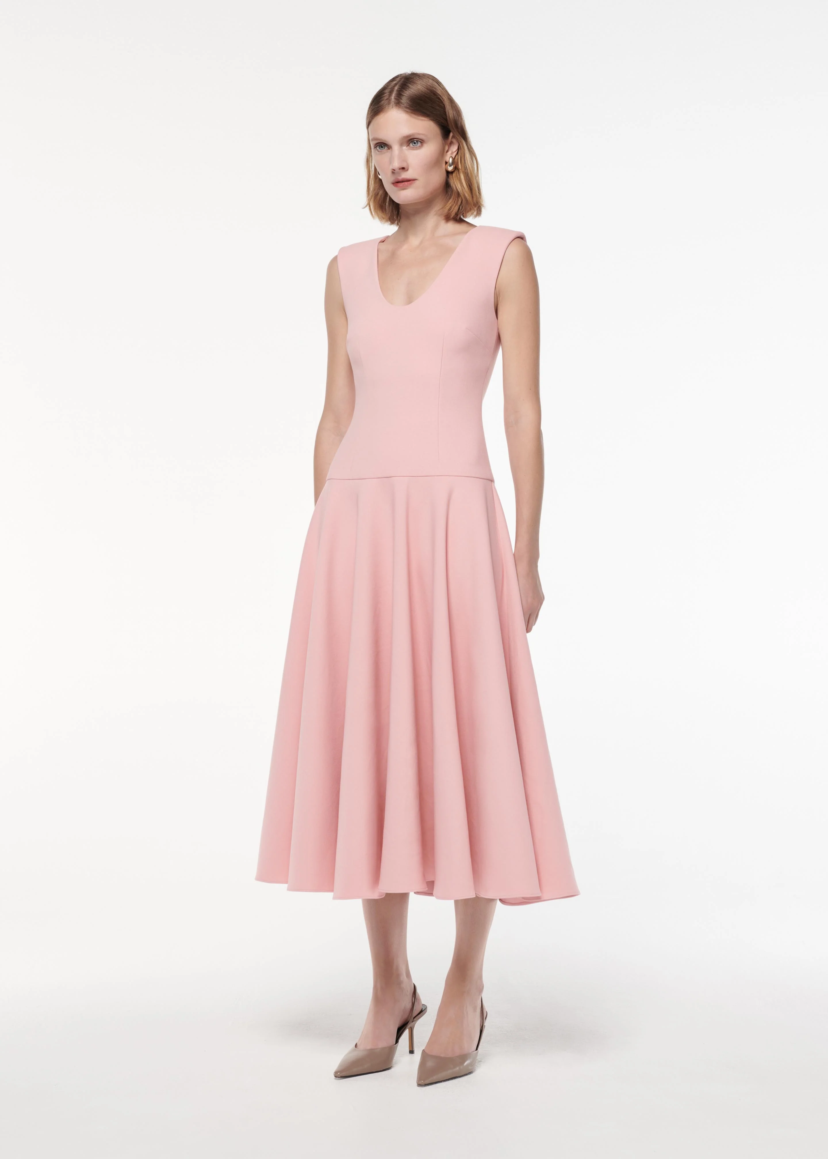 Drop Waist Detail Crepe Midi Dress - Image 2