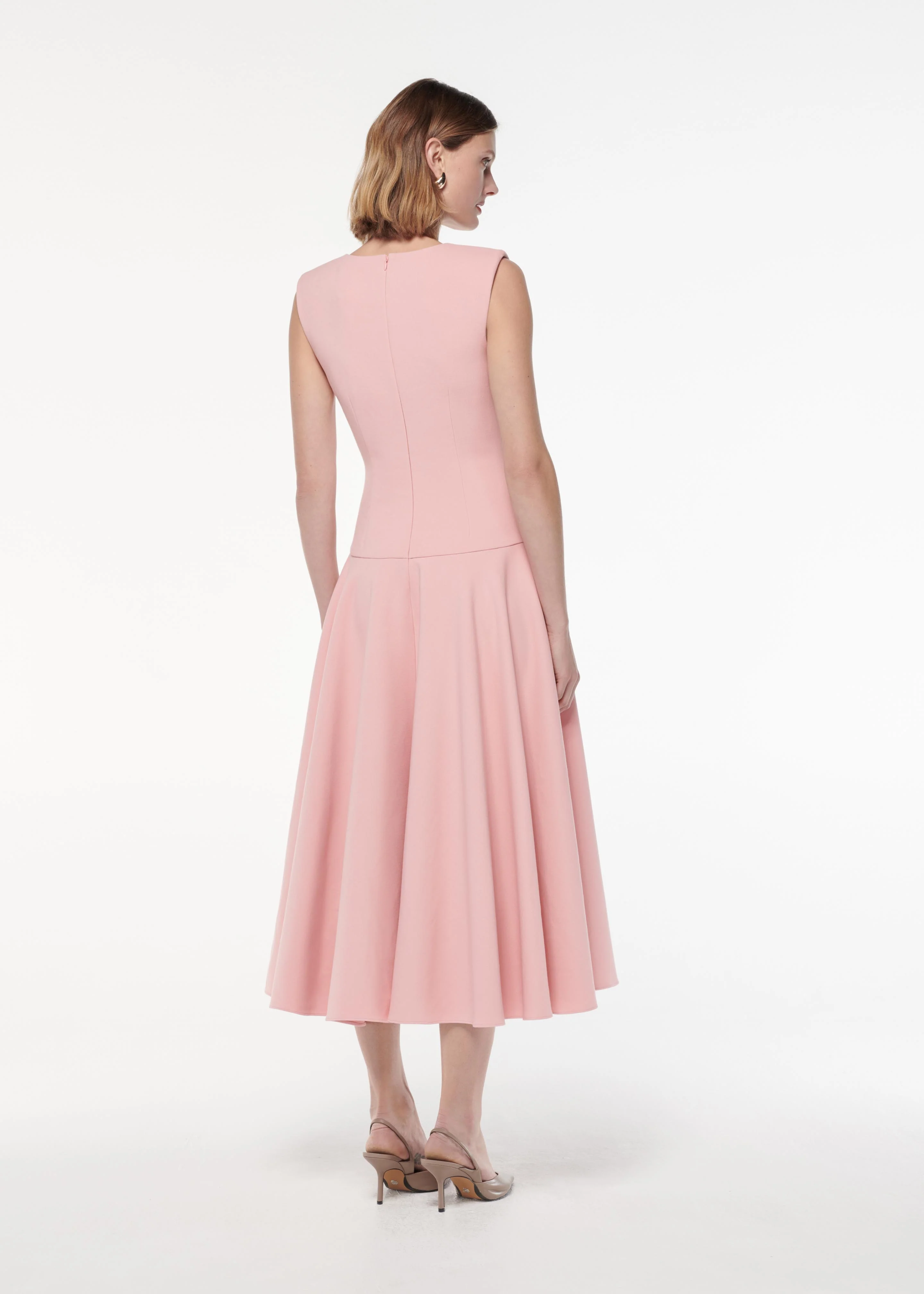 Drop Waist Detail Crepe Midi Dress - Image 3