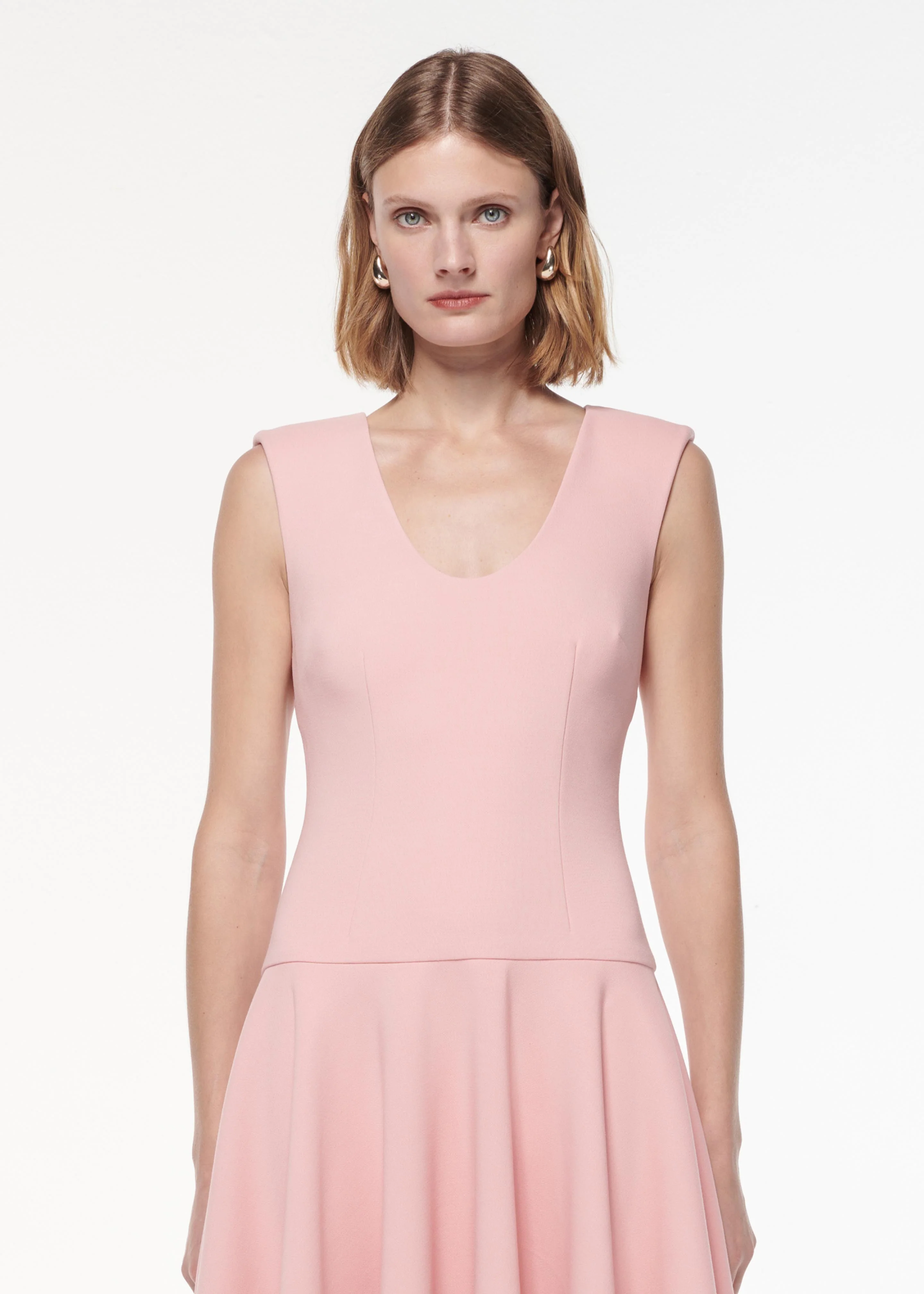 Drop Waist Detail Crepe Midi Dress - Image 4