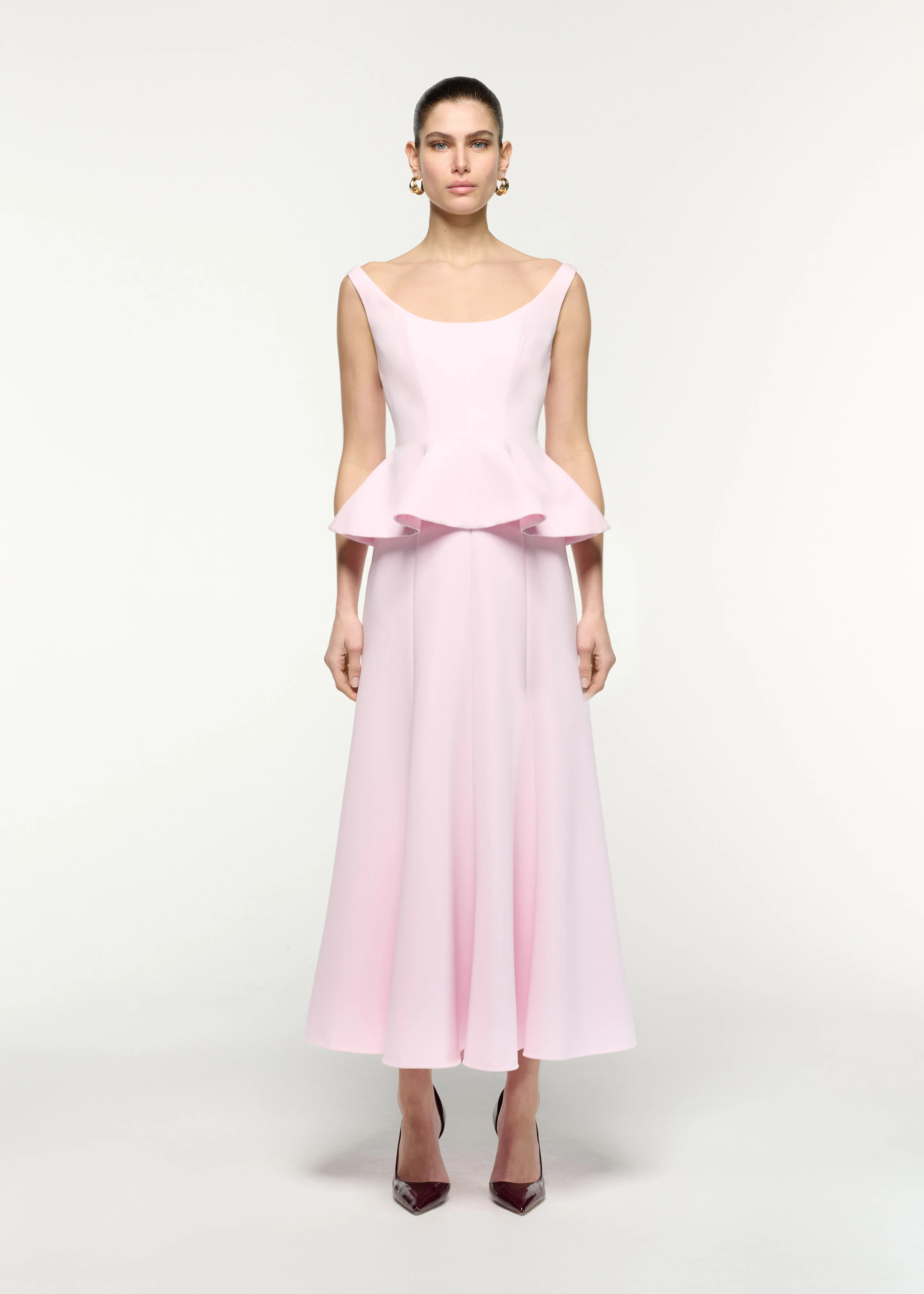 Crepe Peplum Midi Dress