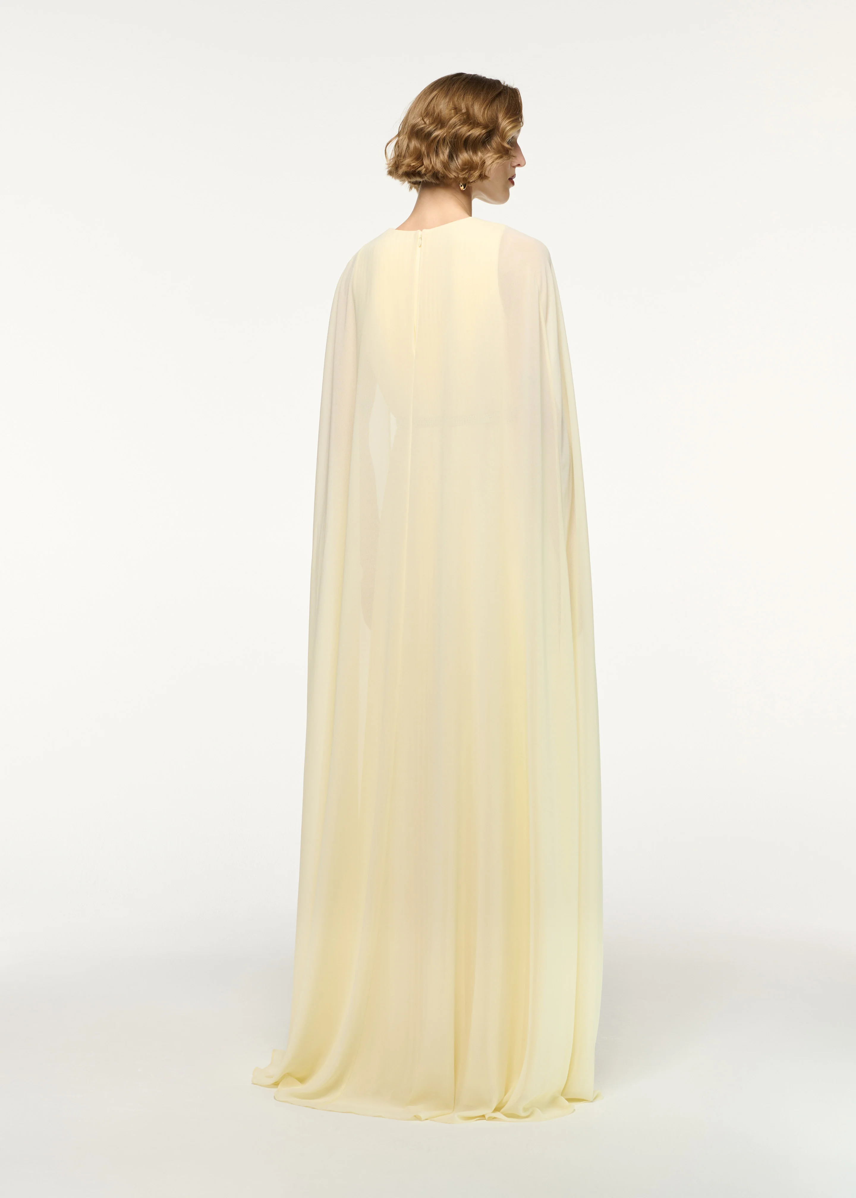 Crystal Belt Pleated Cape Gown - Image 3