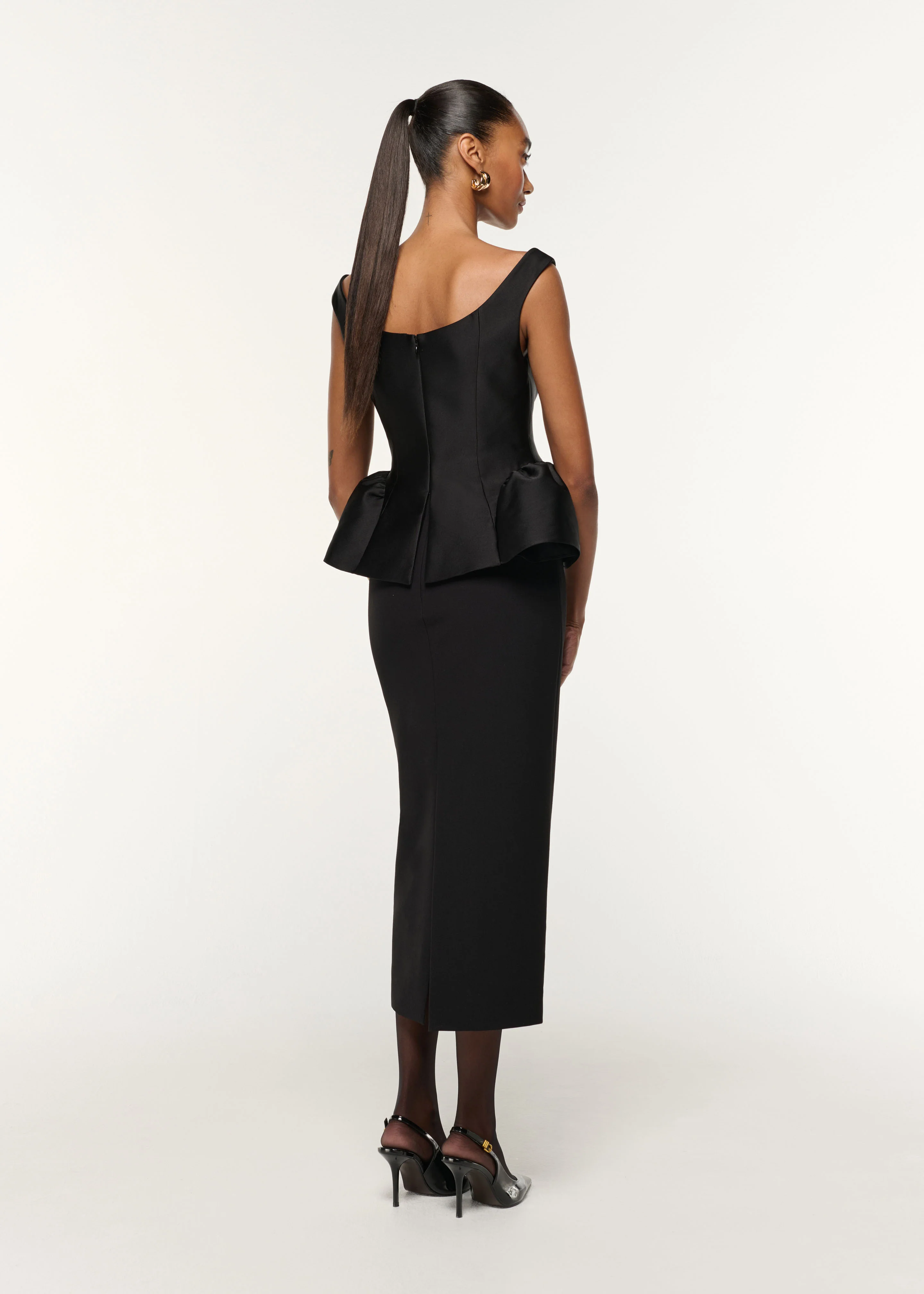 Crystal Button Peplum Taffeta Crepe Dress - Image 3