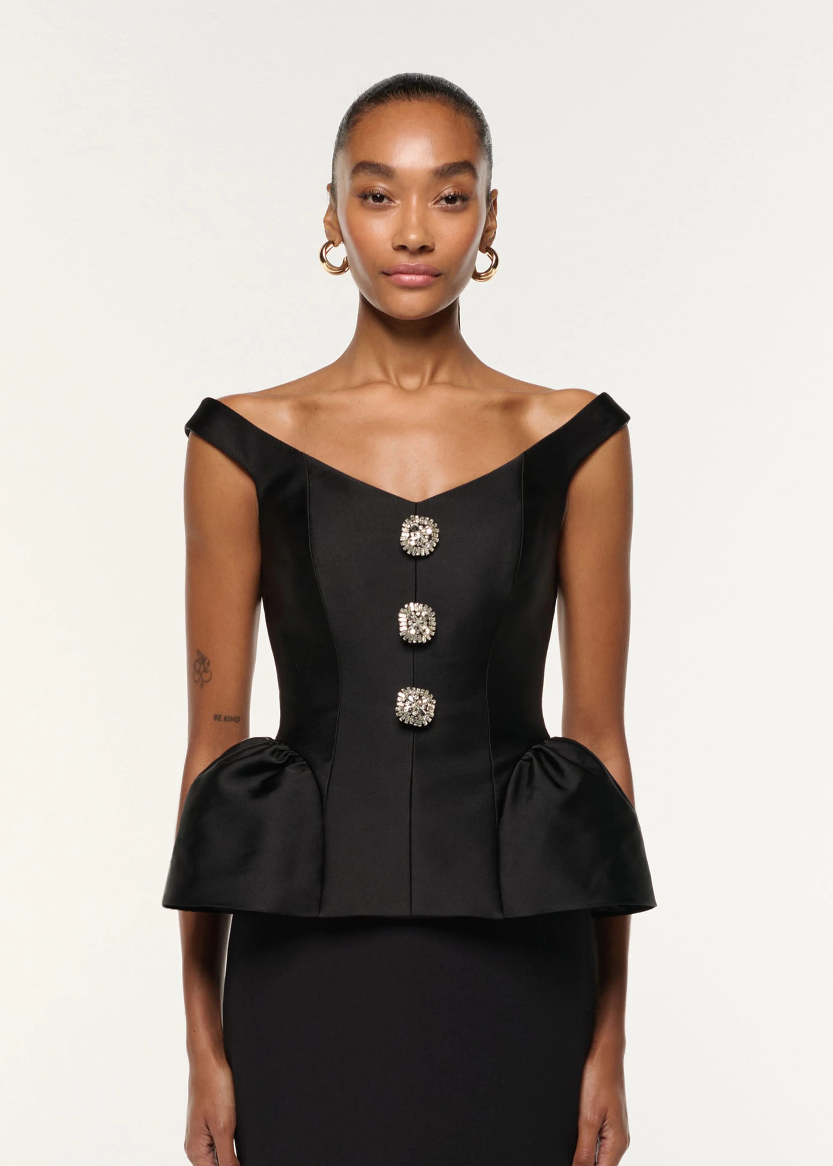Crystal Button Peplum Taffeta Crepe Dress - Image 4