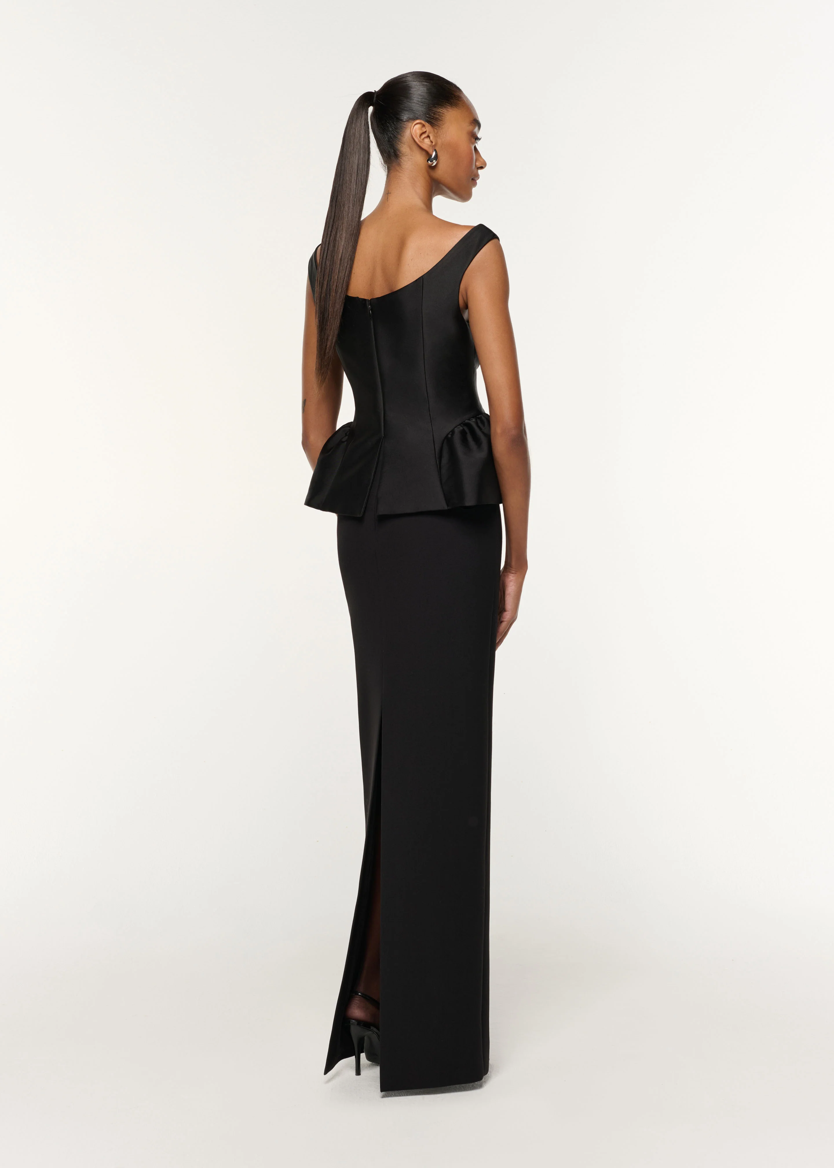 Crystal Button Peplum Taffeta Crepe Gown - Image 3