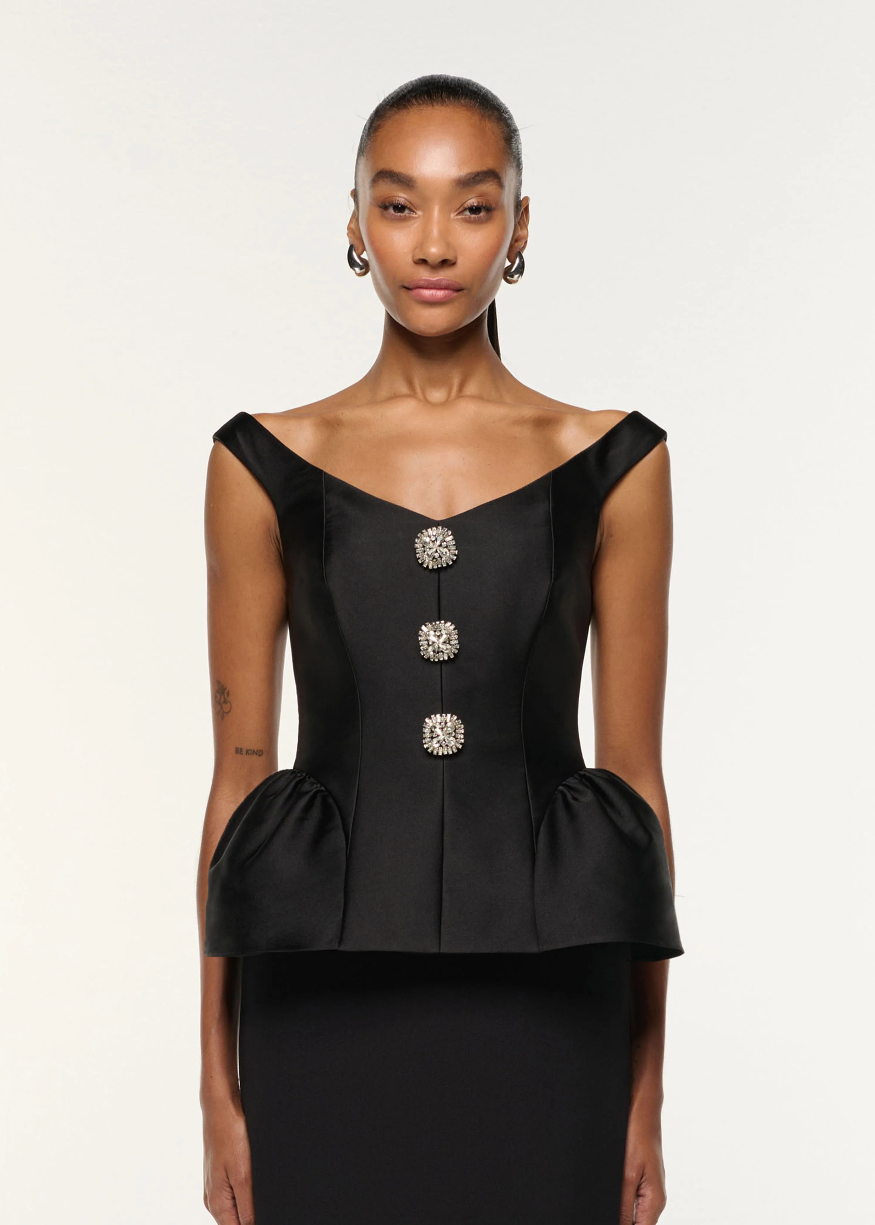 Crystal Button Peplum Taffeta Crepe Gown - Image 4
