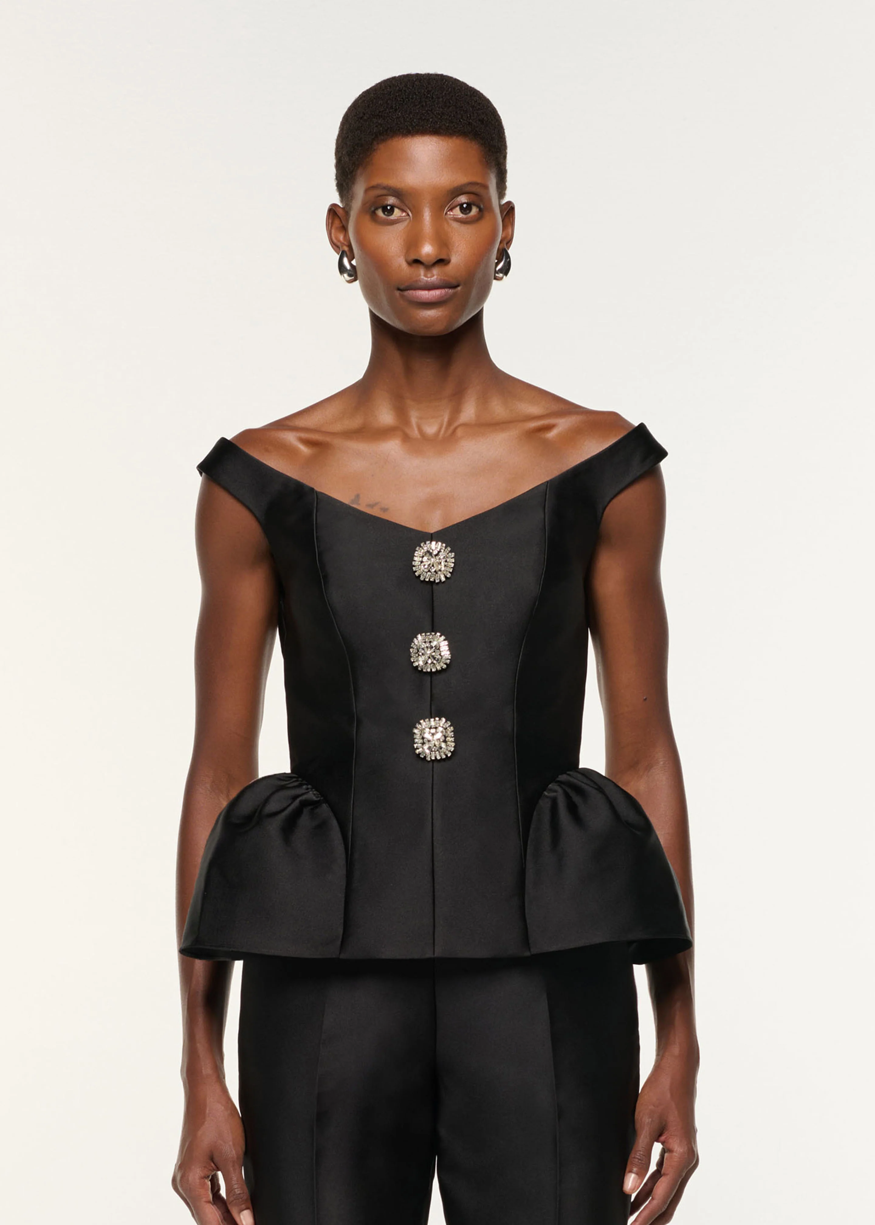 Crystal Button Peplum Taffeta Top - Image 4