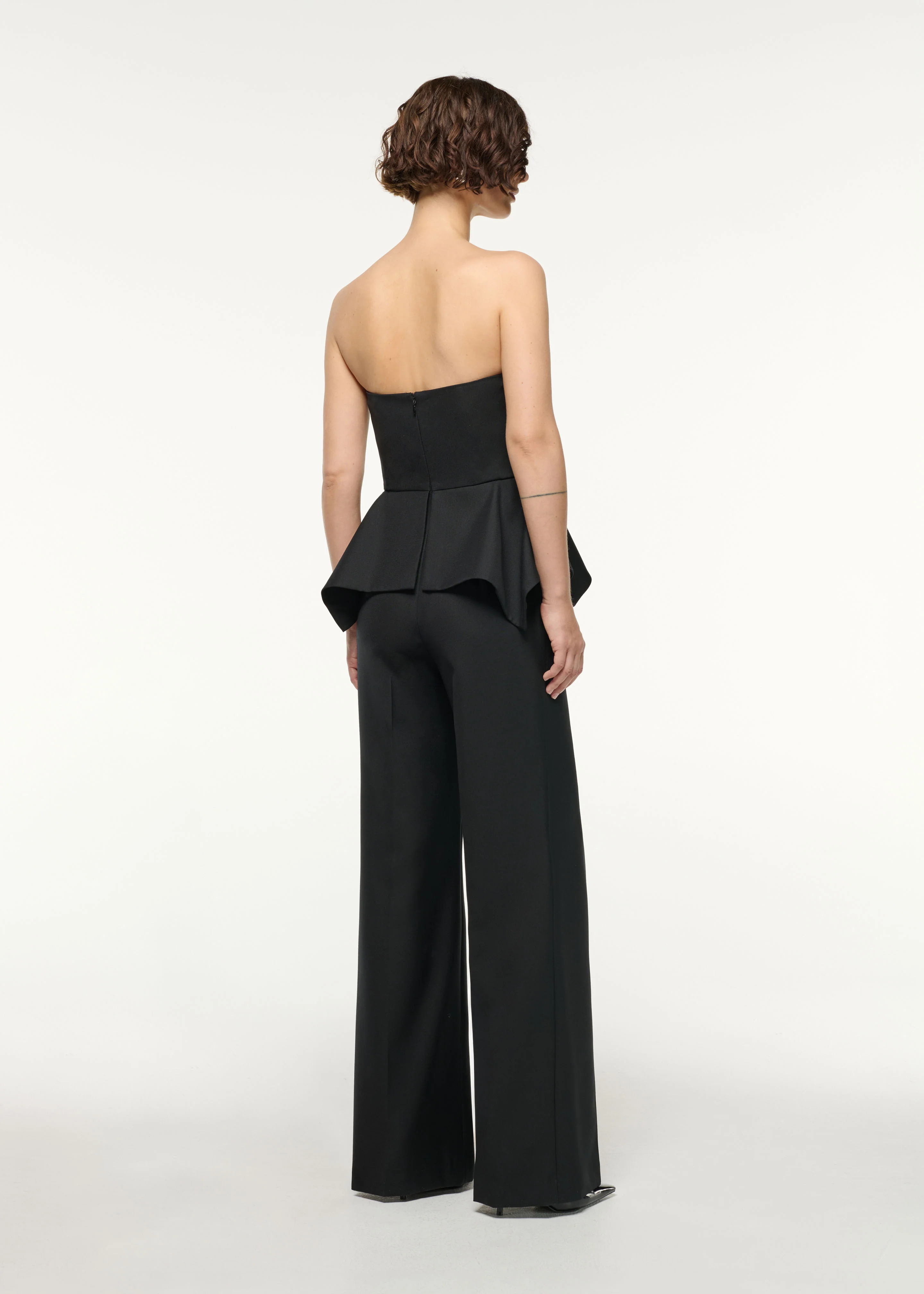 Crystal Button Peplum Wool Jumpsuit - Image 3