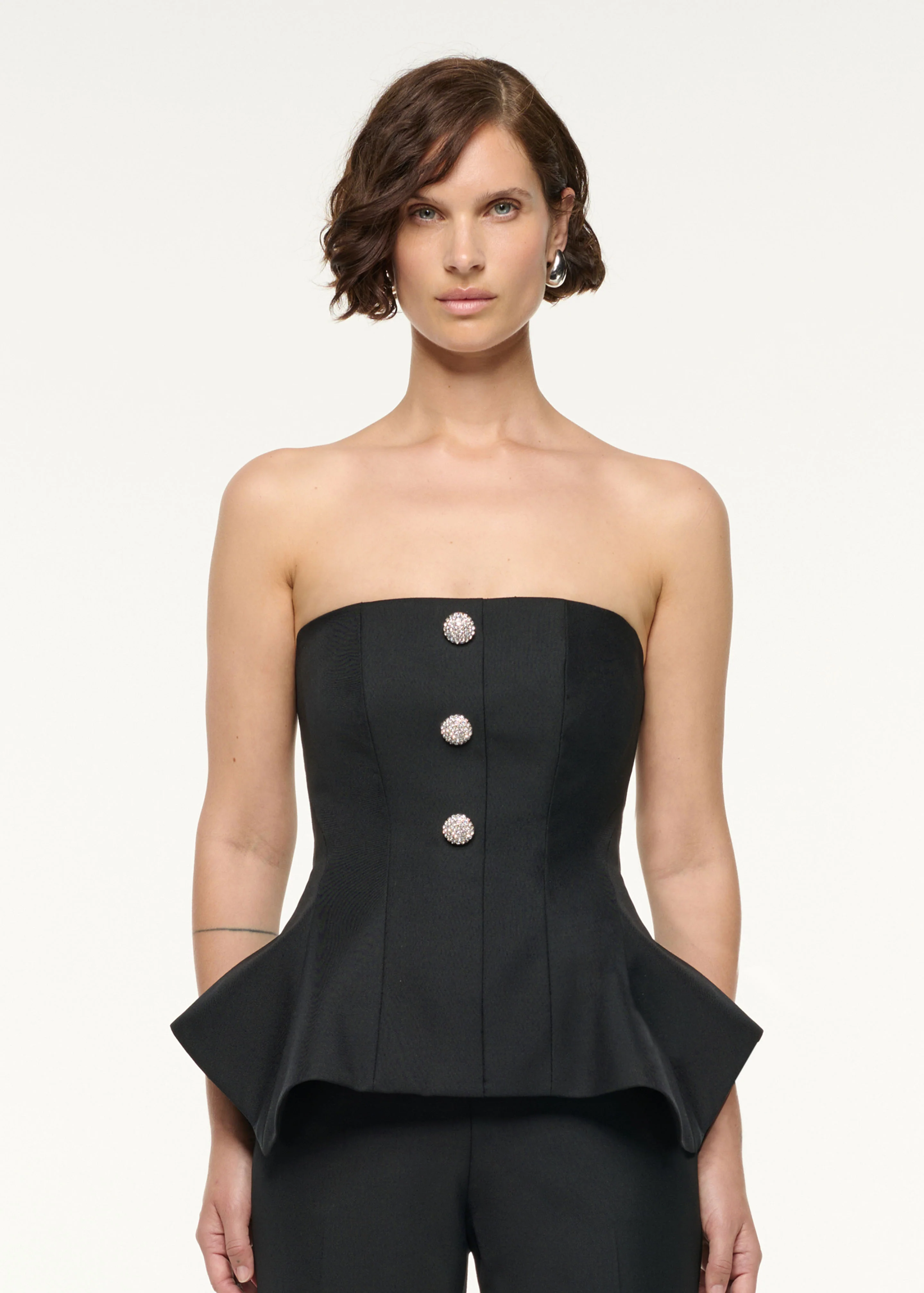 Crystal Button Peplum Wool Jumpsuit - Image 4