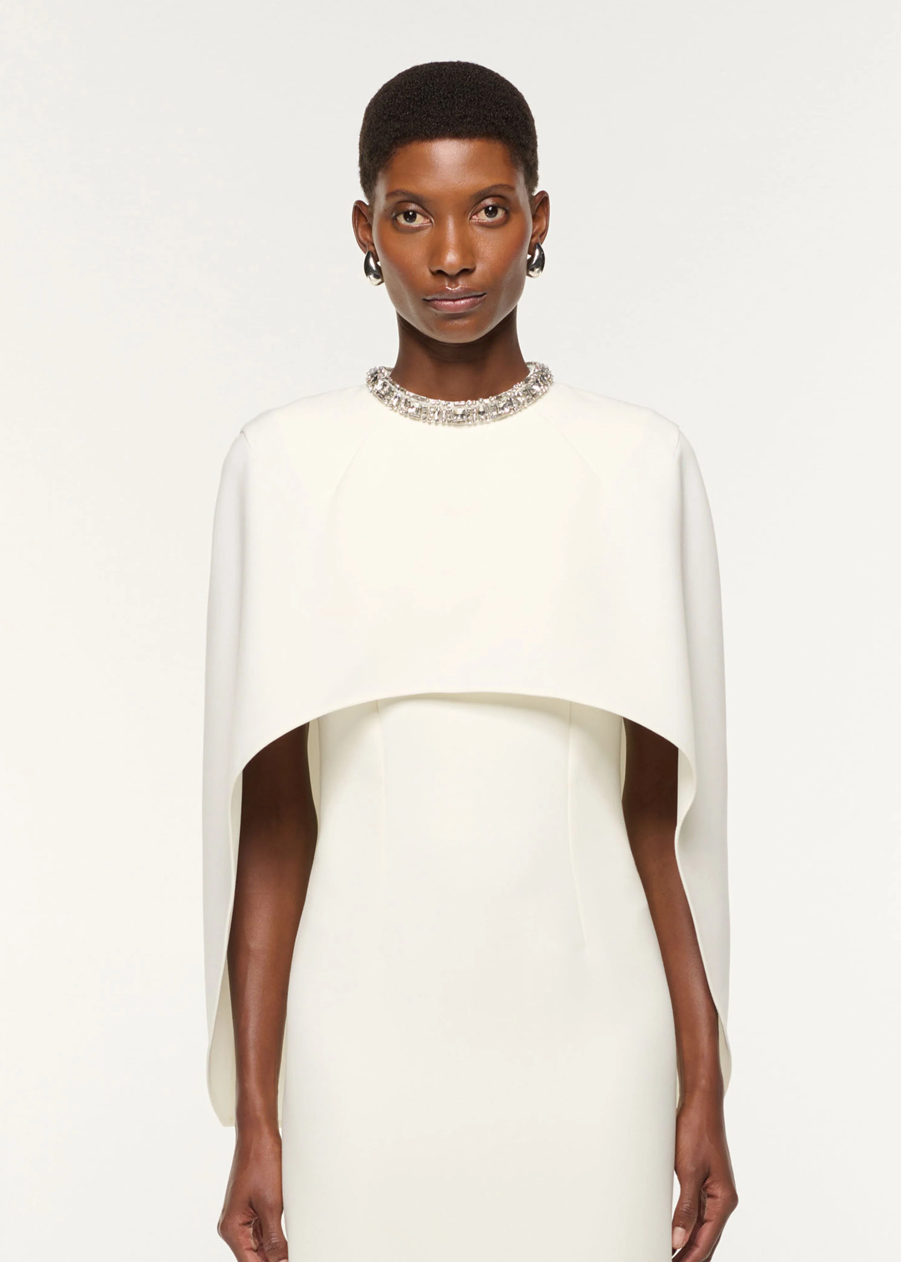 Crystal Neckline Crepe Cape Dress - Image 4