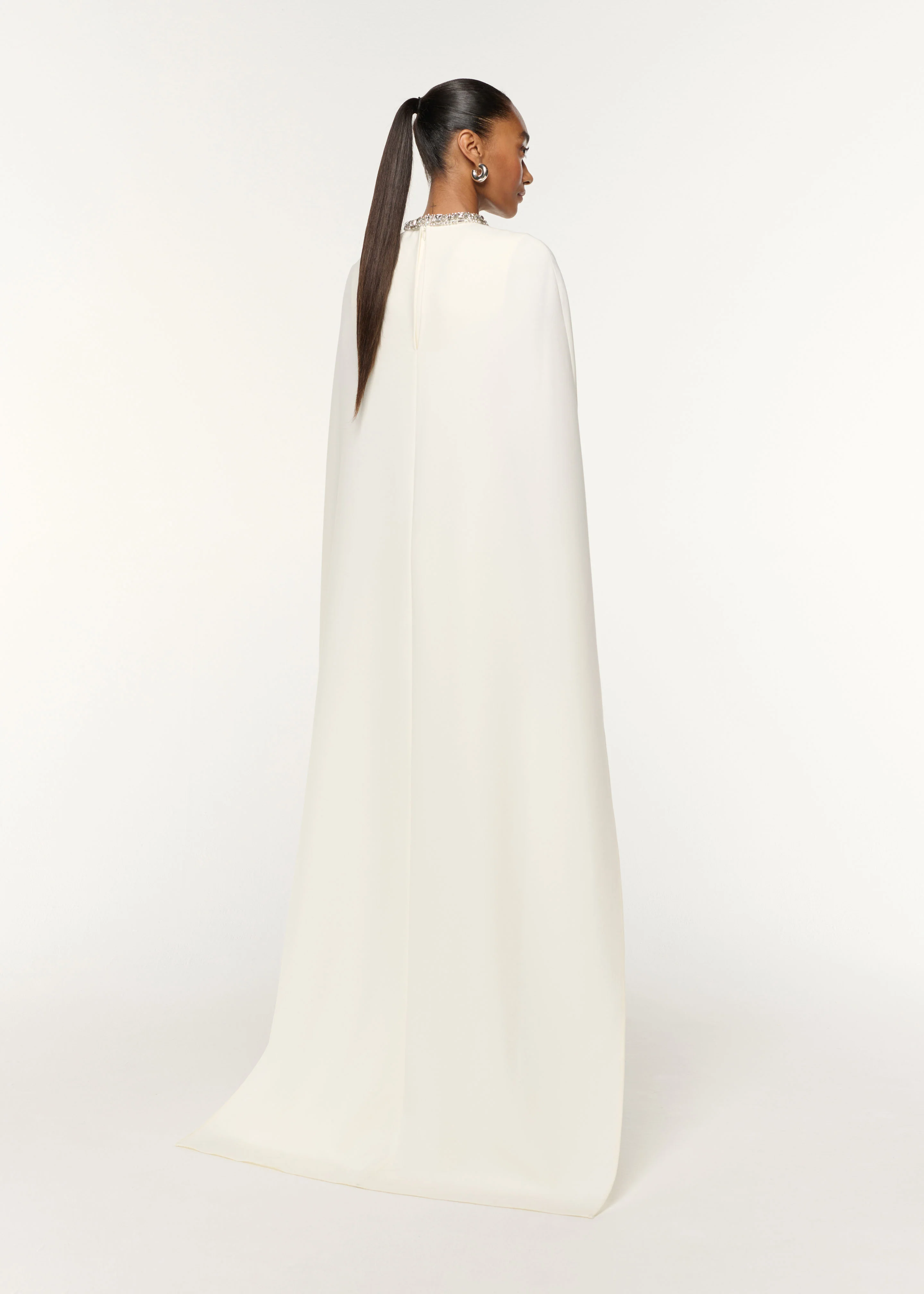 Crystal Neckline Crepe Cape Gown - Image 3