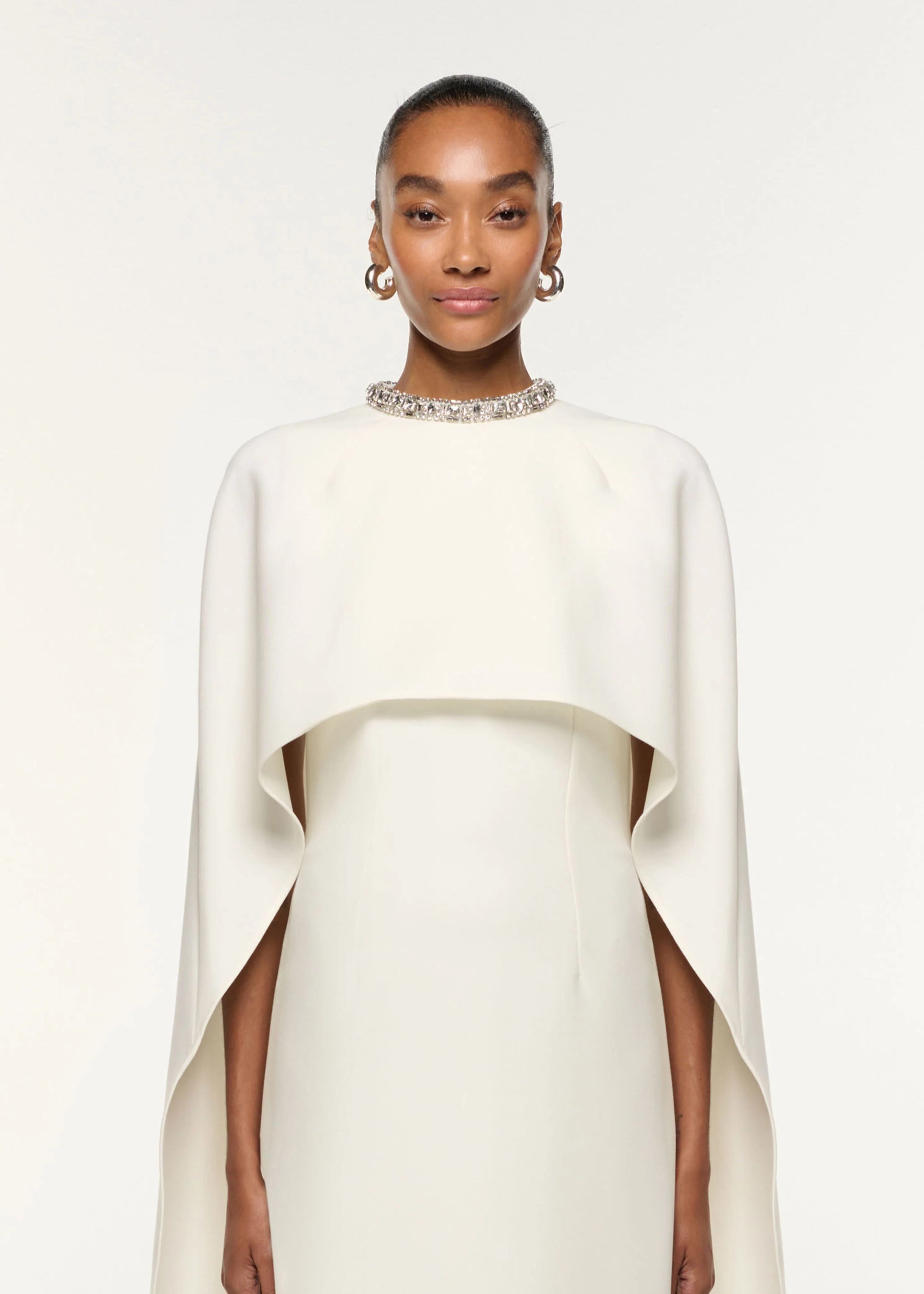 Crystal Neckline Crepe Cape Gown - Image 4