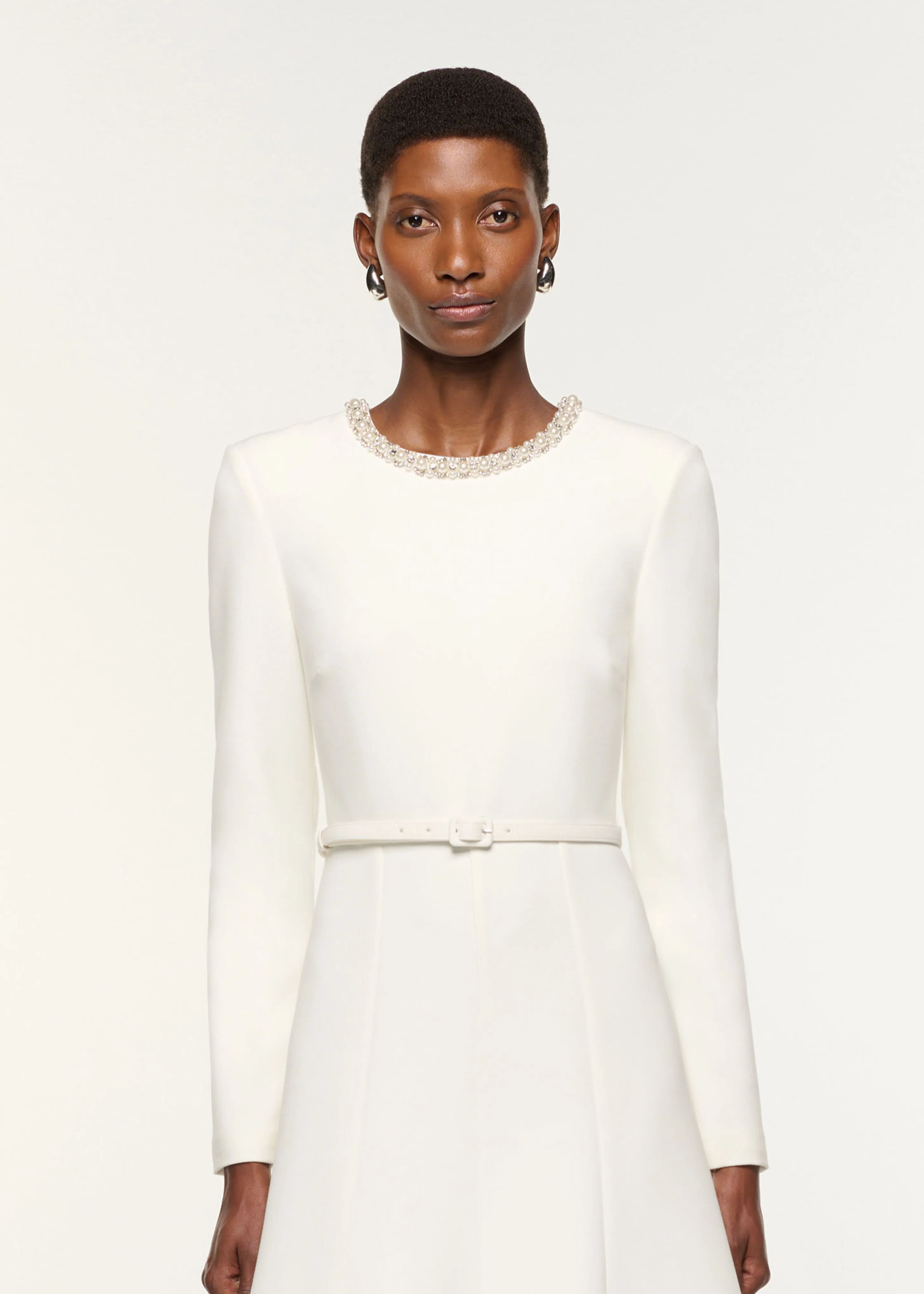 Crystal Neckline Crepe Dress - Image 4