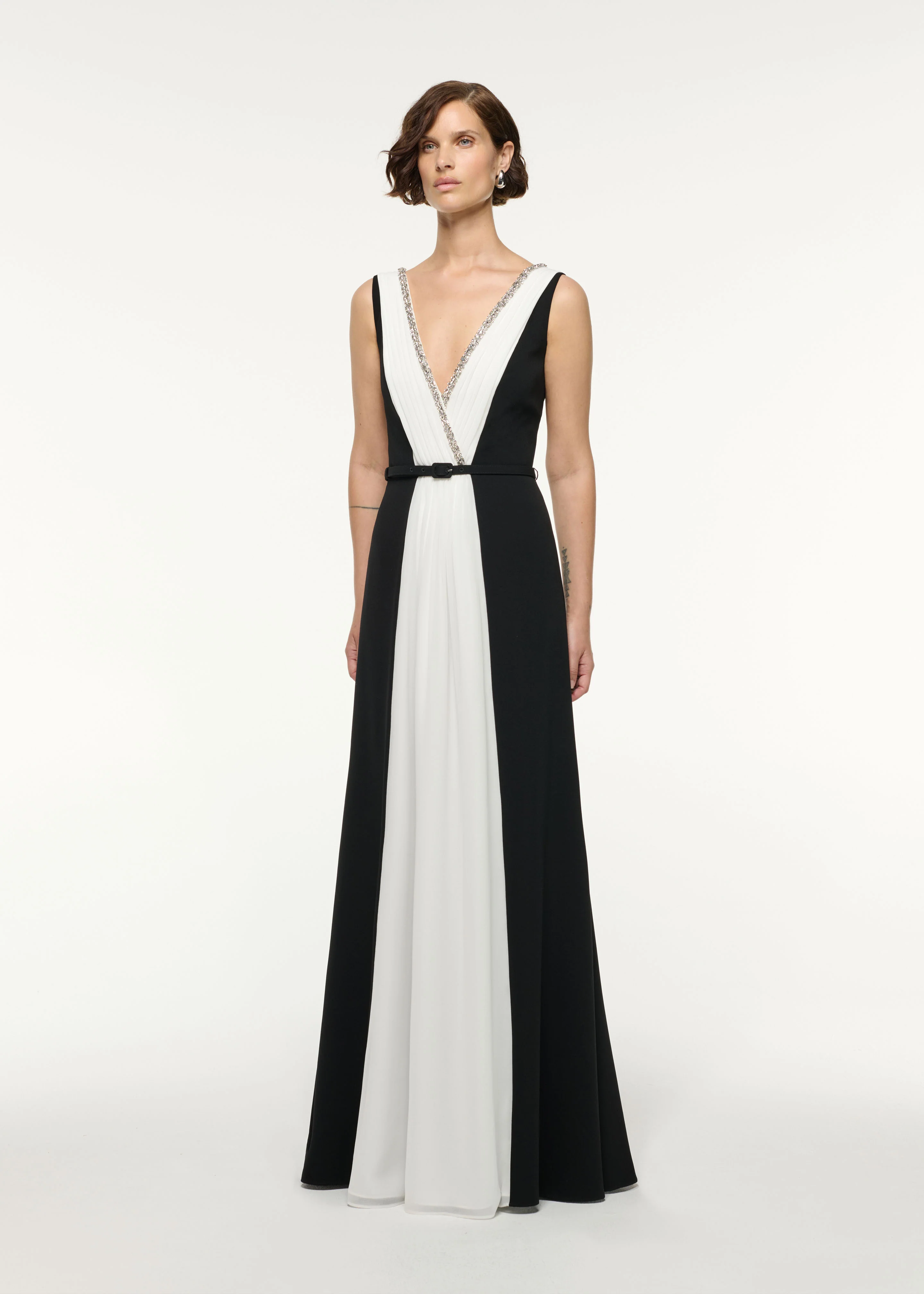 Crystal Neckline Monochrome Gathered Gown - Image 2