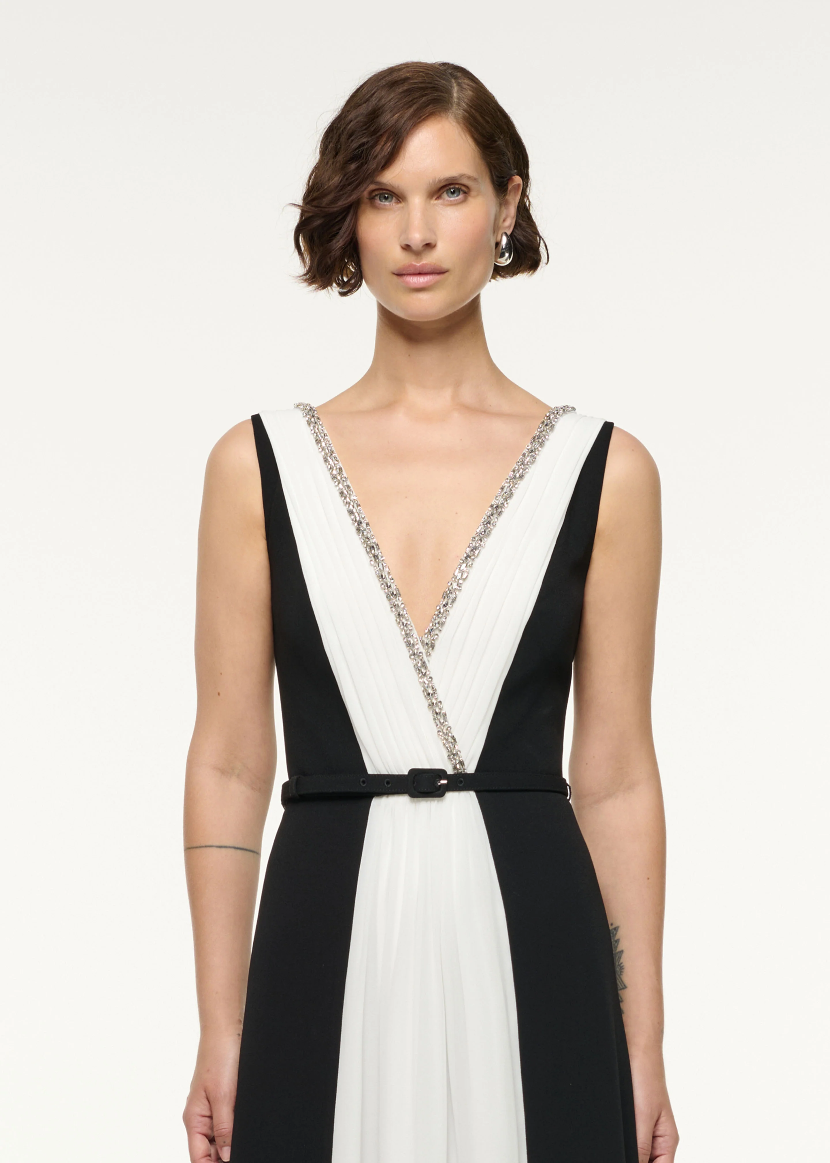 Crystal Neckline Monochrome Gathered Gown - Image 4