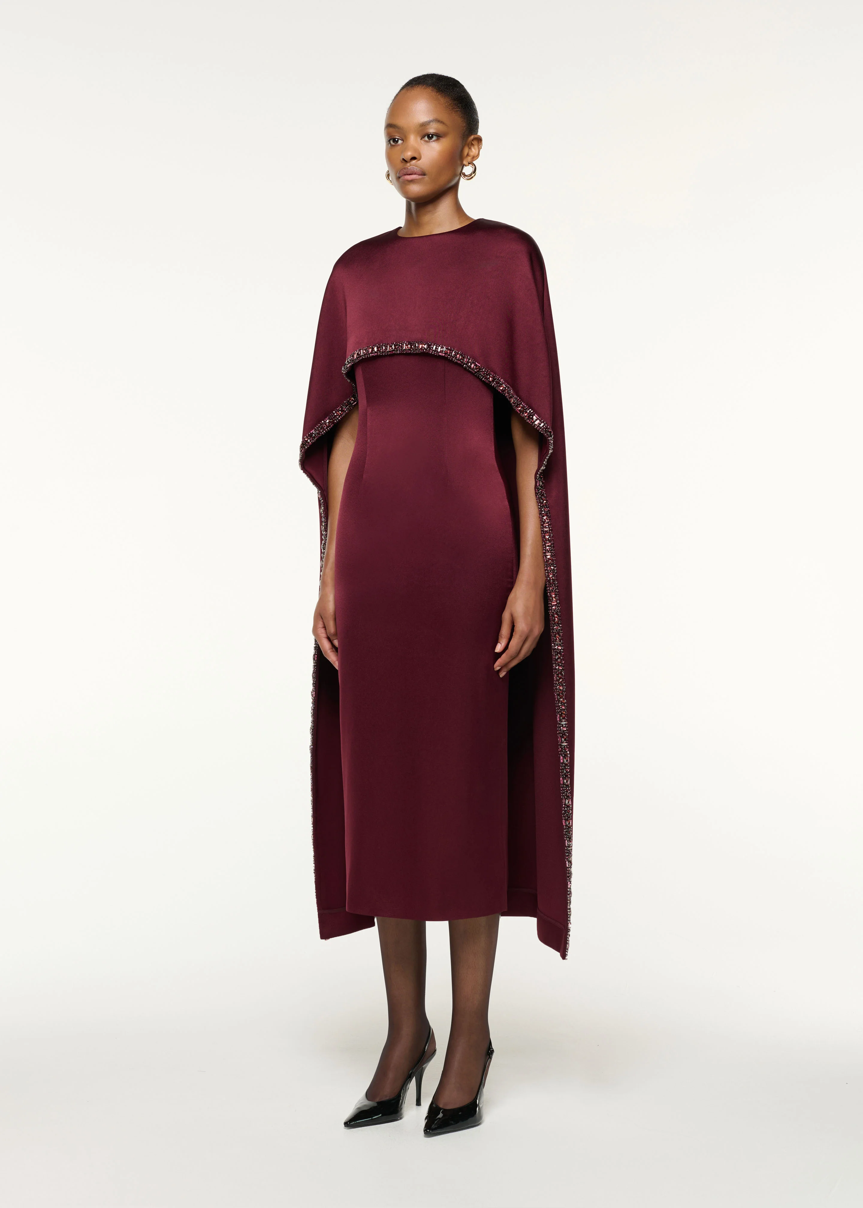 Crystal Trimmed Cape Midi Dress - Image 2
