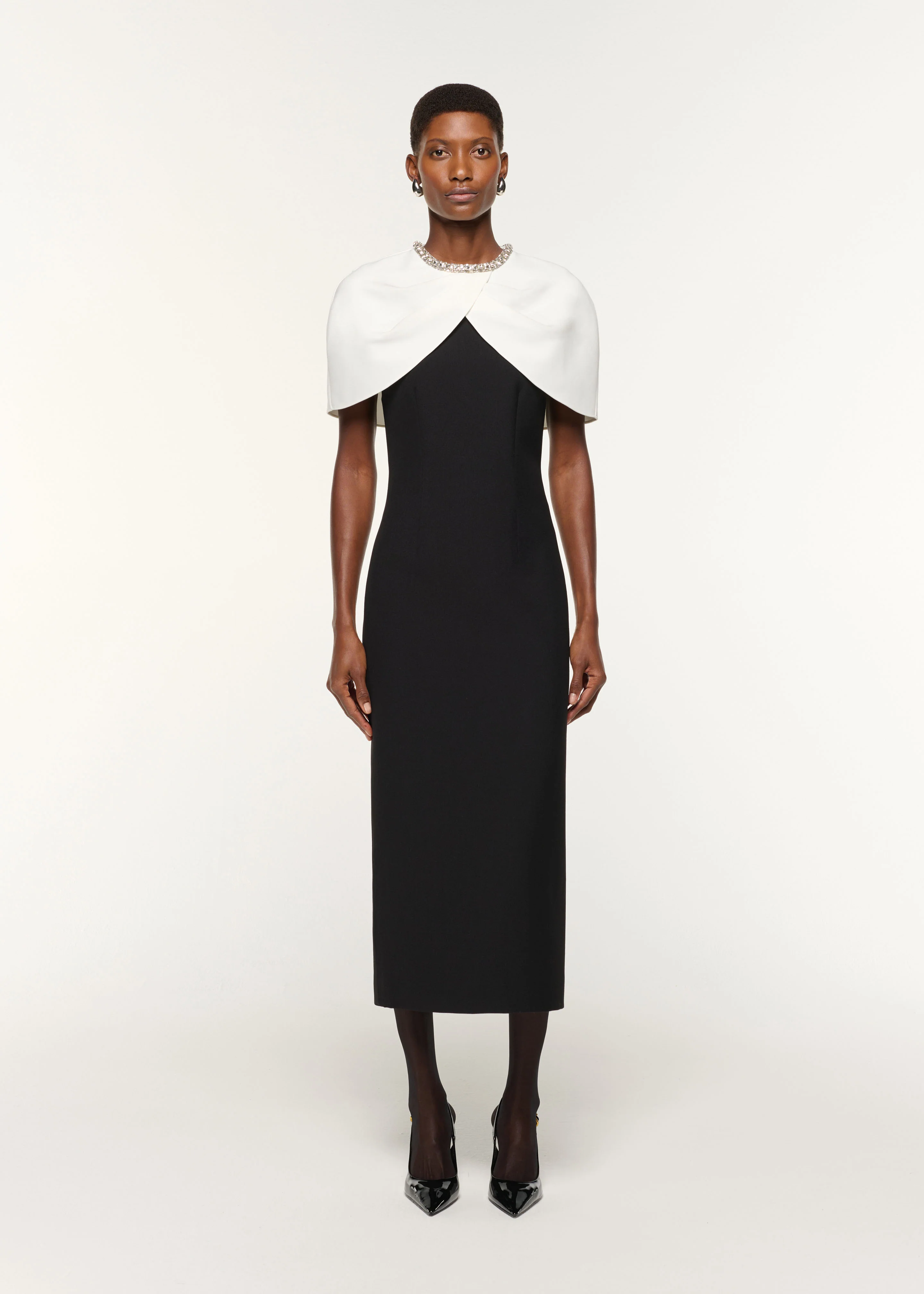Crystal Trimmed Shawl Crepe Dress