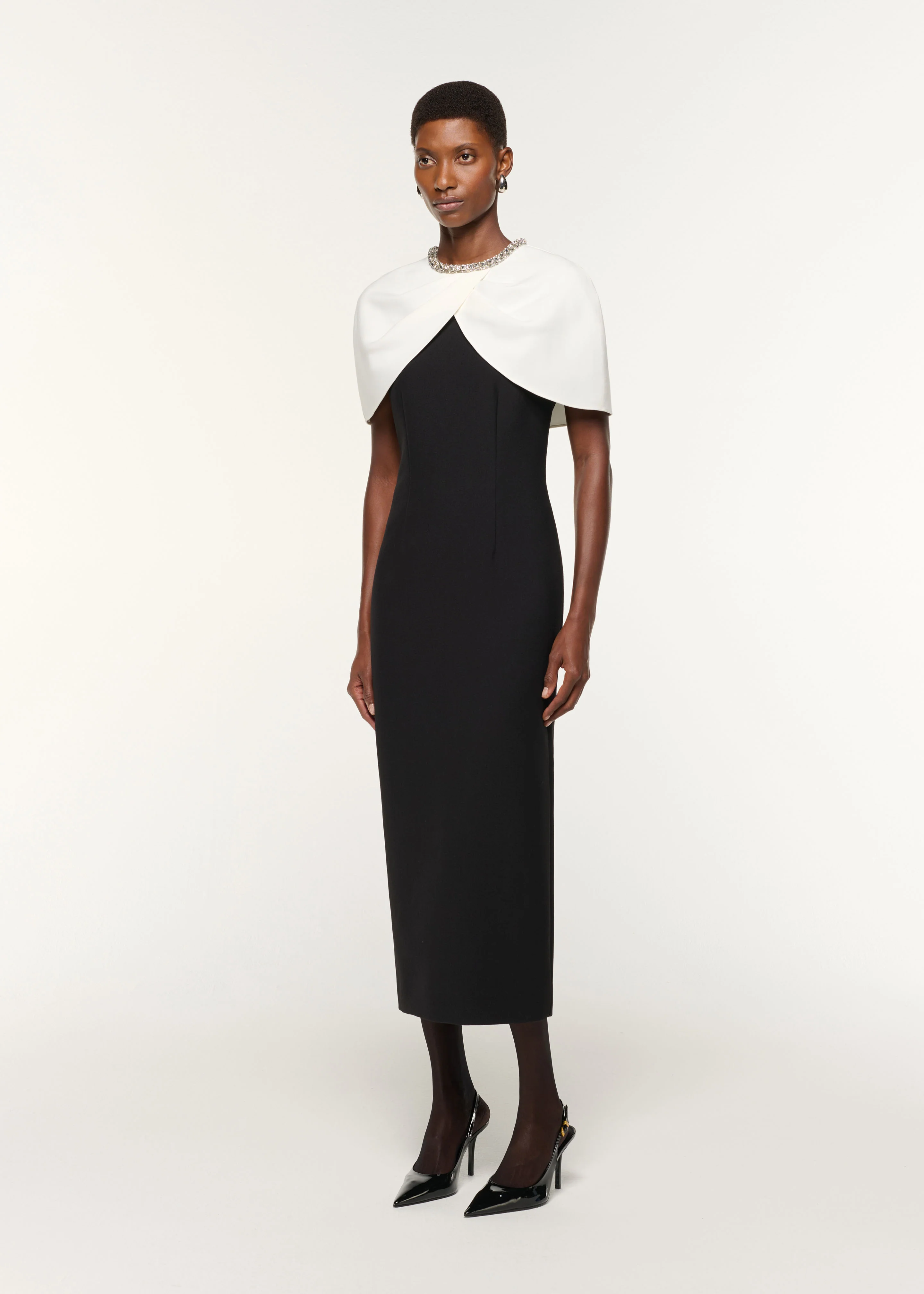 Crystal Trimmed Shawl Crepe Dress - Image 2