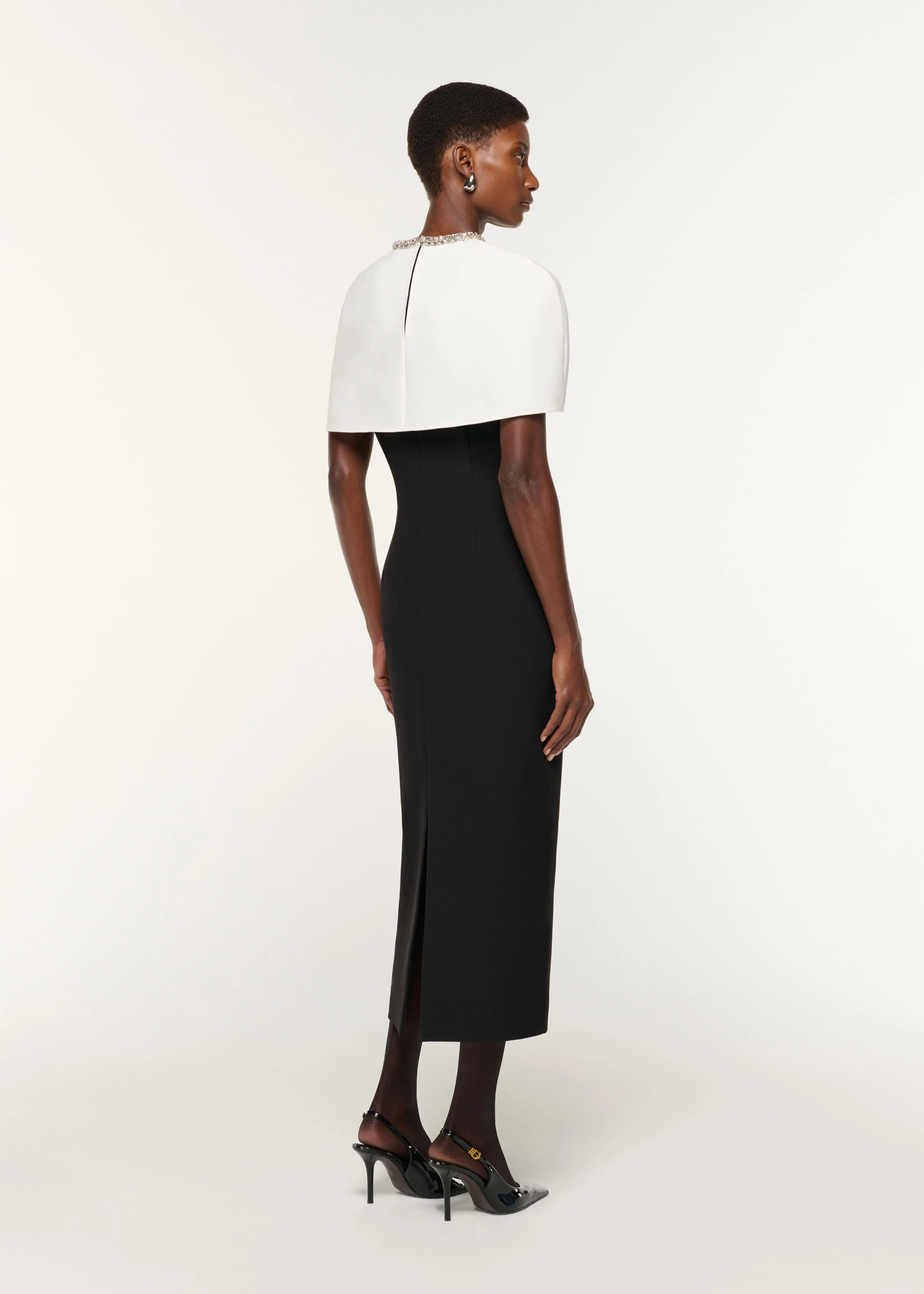 Crystal Trimmed Shawl Crepe Dress - Image 3