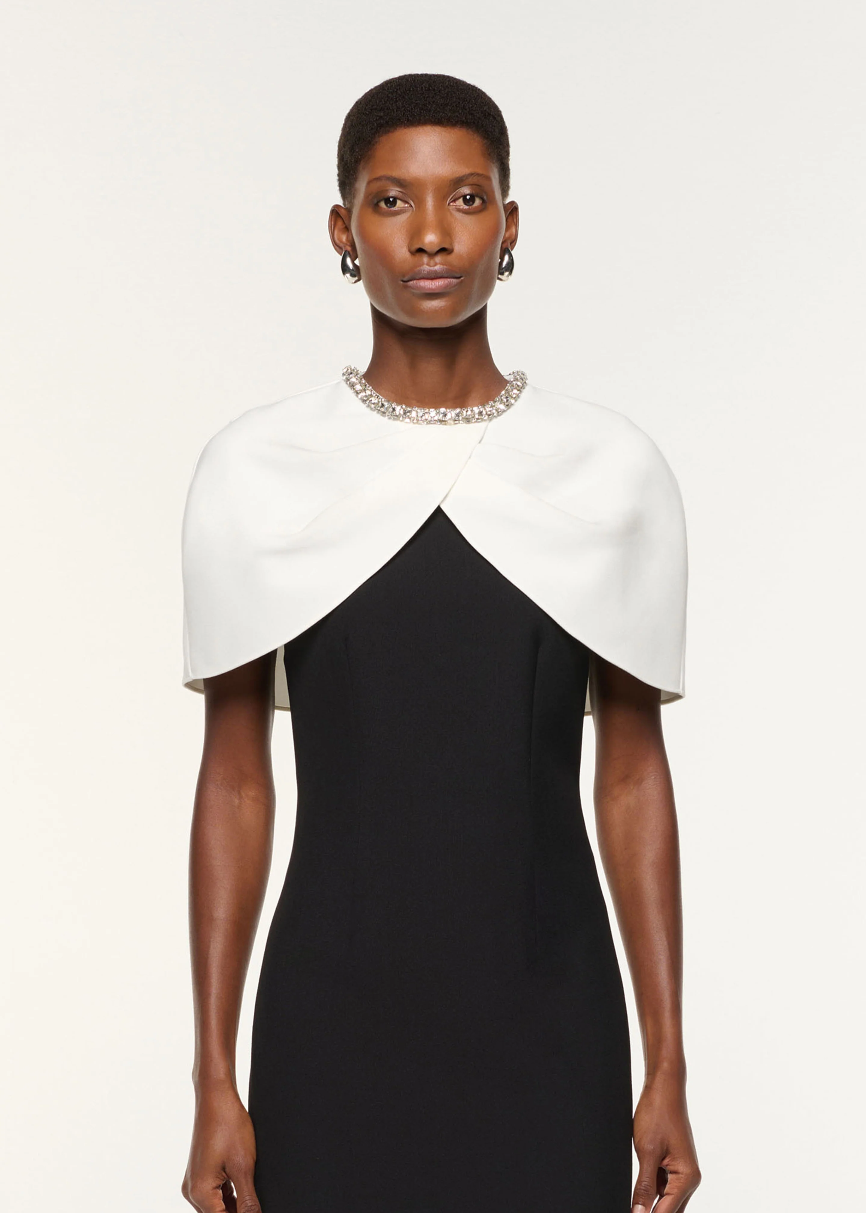 Crystal Trimmed Shawl Crepe Dress - Image 4