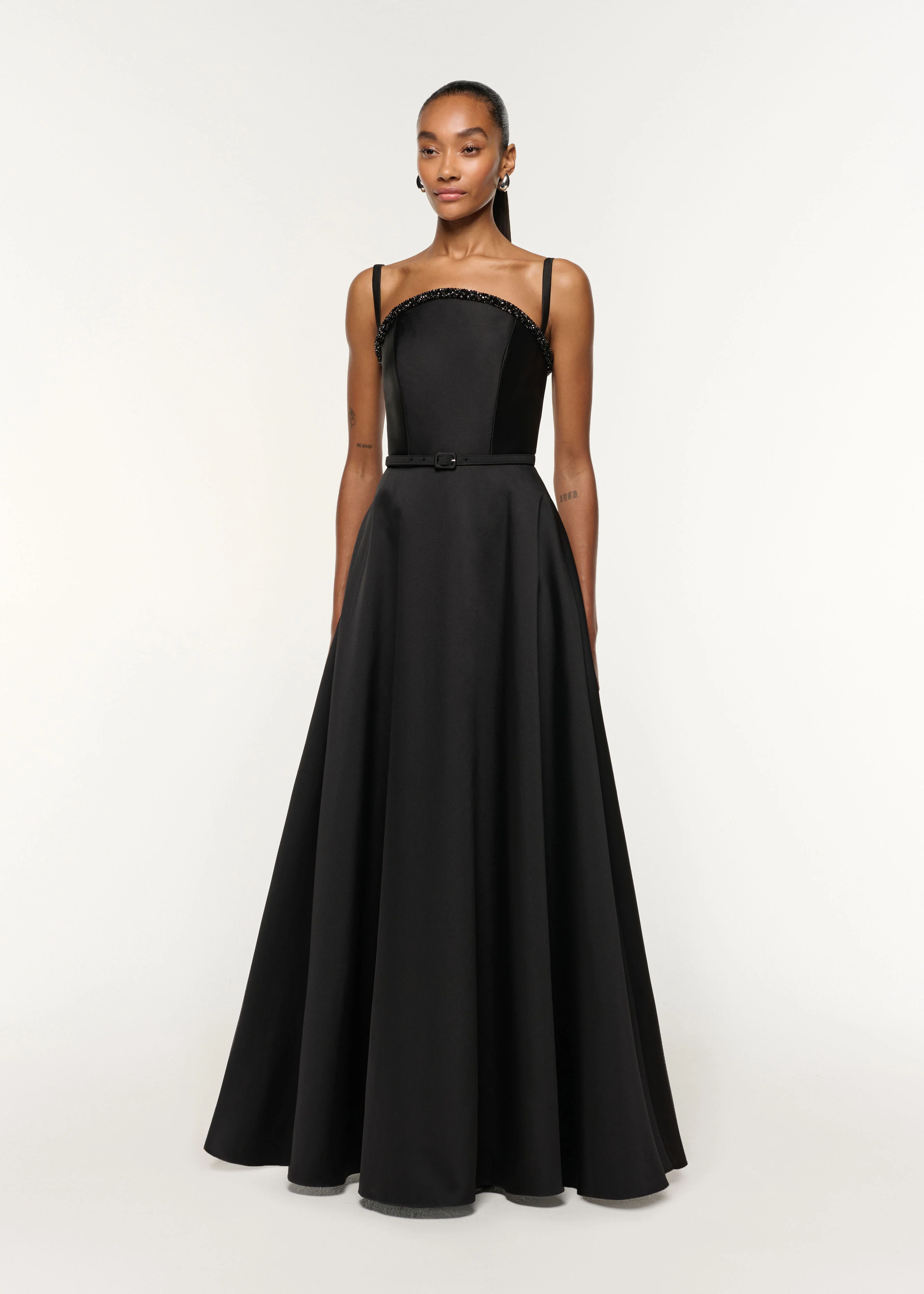 Curved Crystal Neckline Taffeta Gown - Image 2