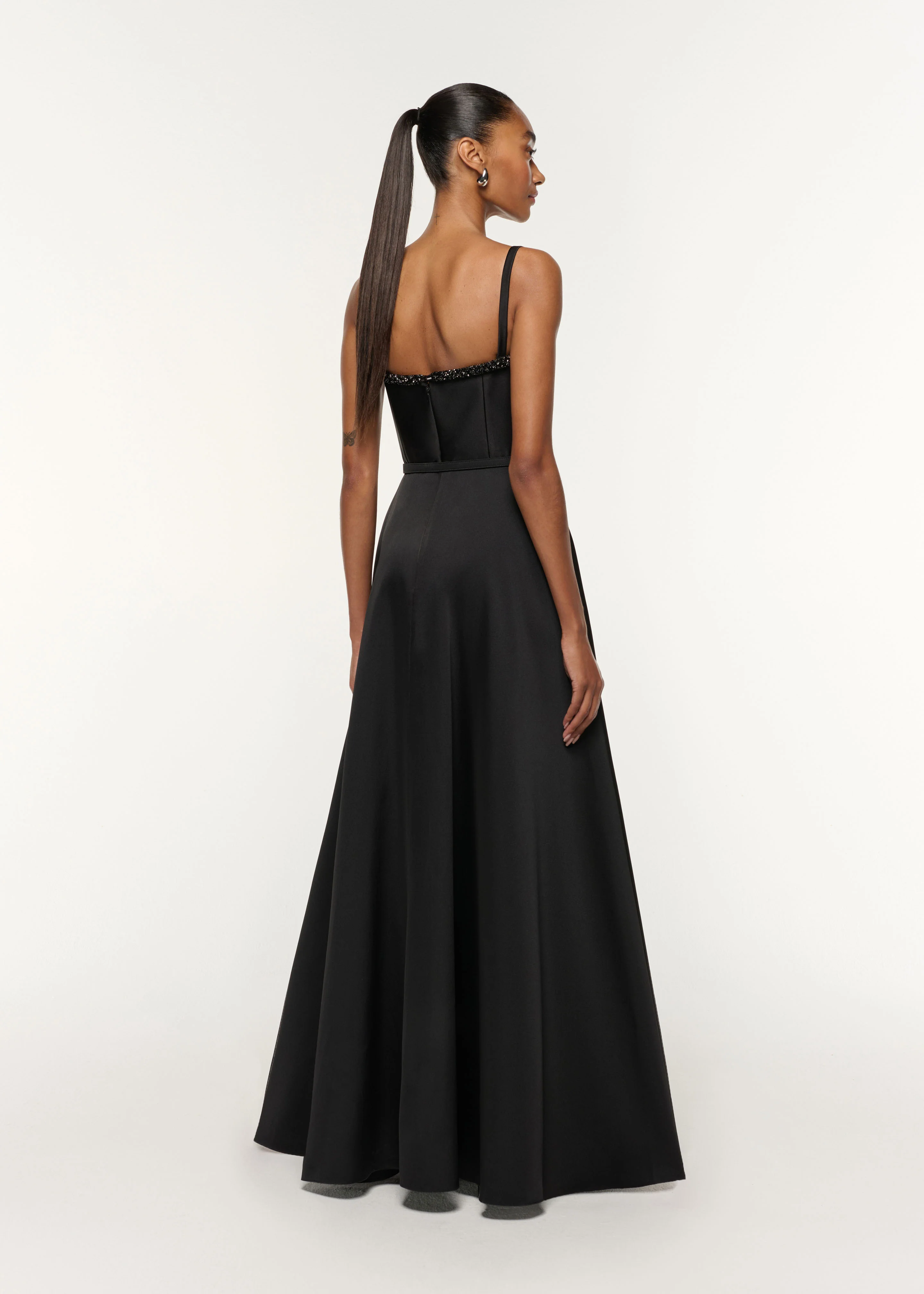 Curved Crystal Neckline Taffeta Gown - Image 3