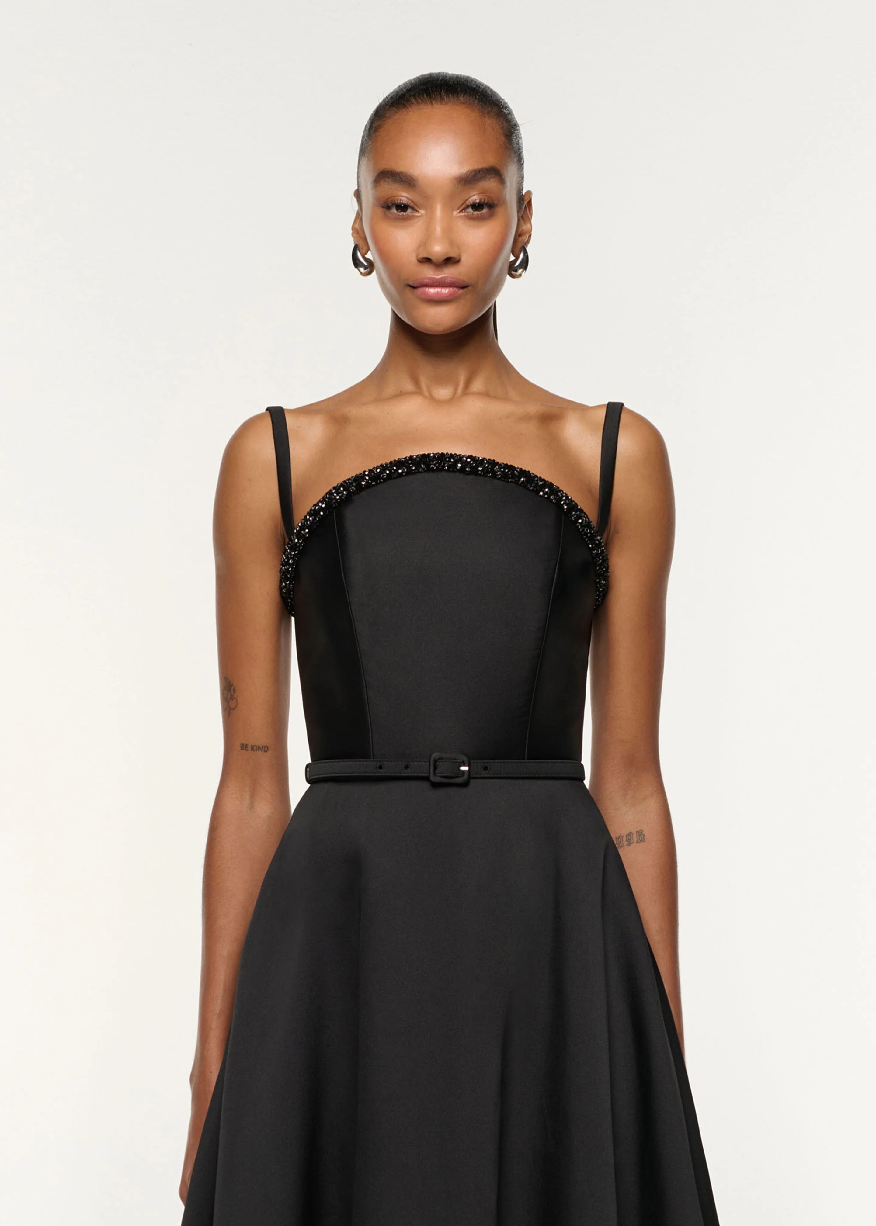 Curved Crystal Neckline Taffeta Gown - Image 4