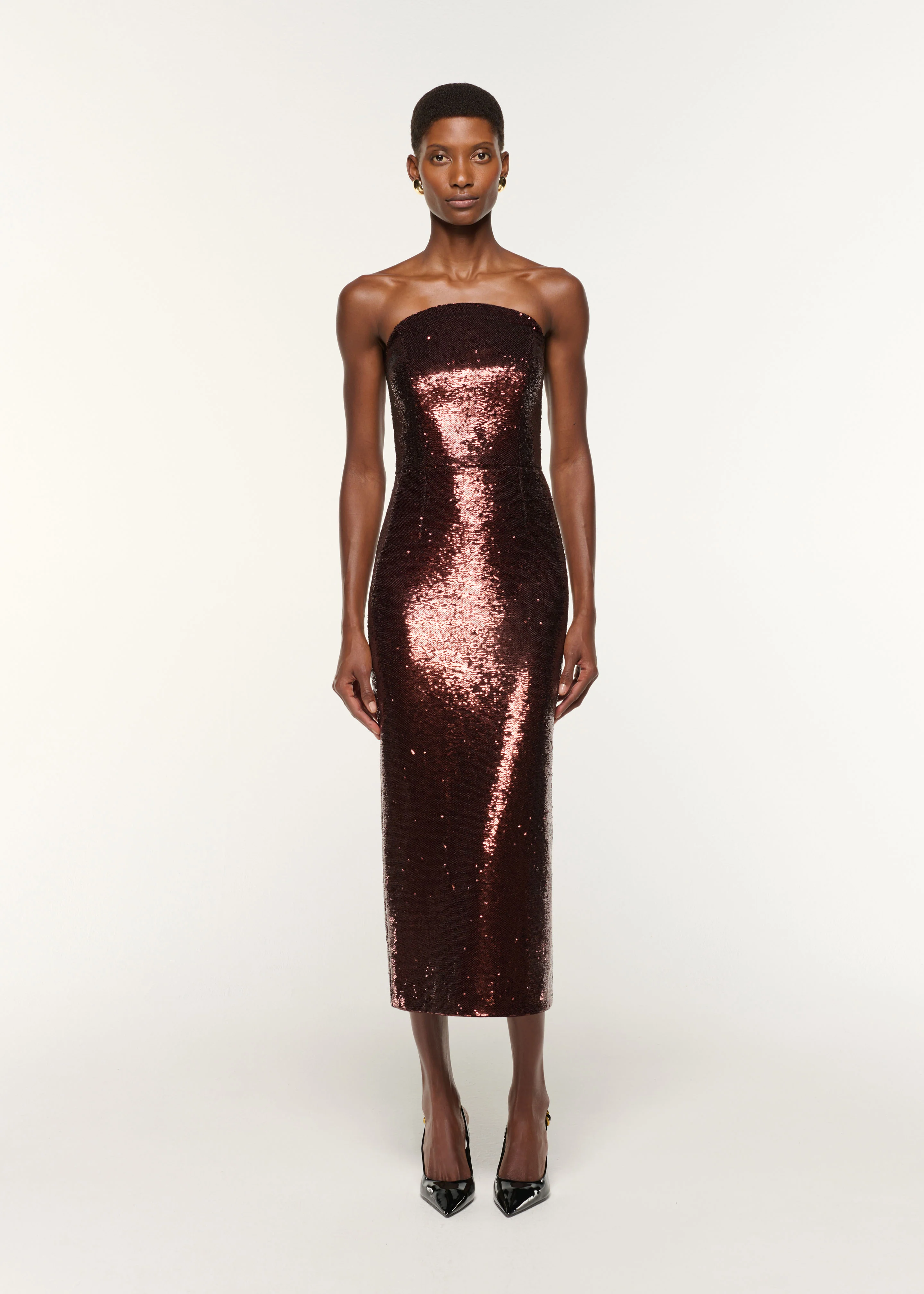 Curved Neck Sequin Midi Dress