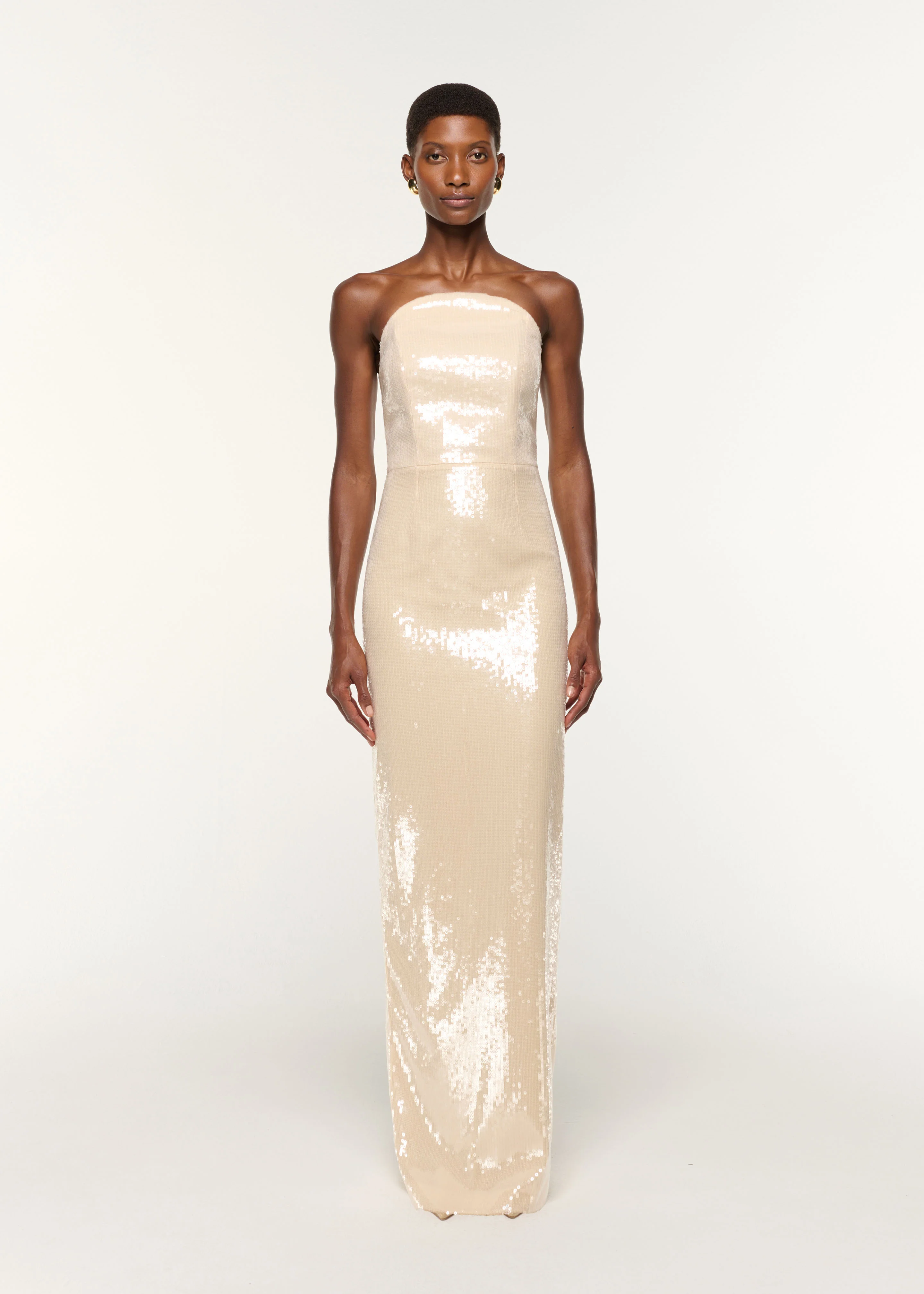 Curved Neckline Sequin Column Gown