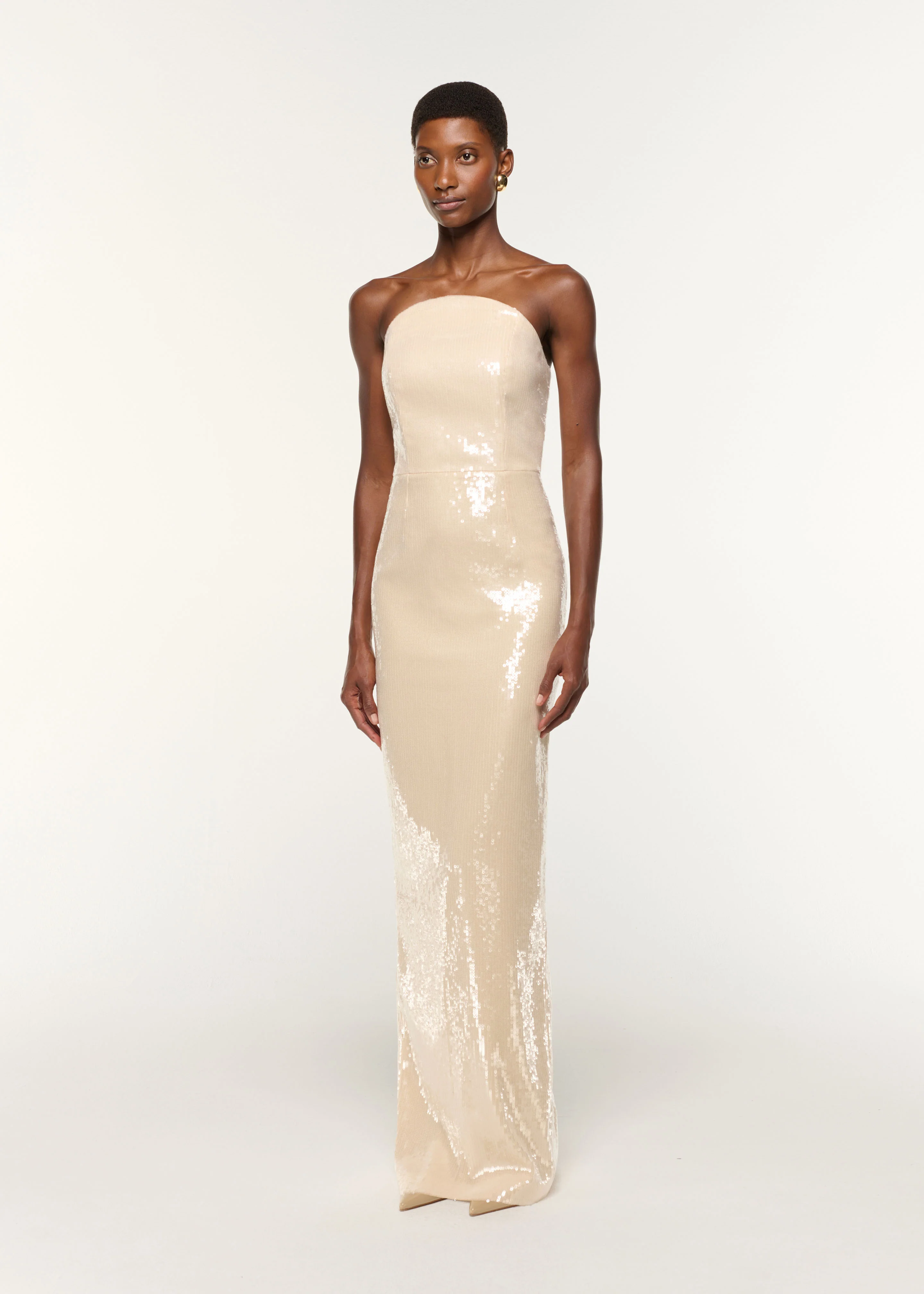 Curved Neckline Sequin Column Gown - Image 2