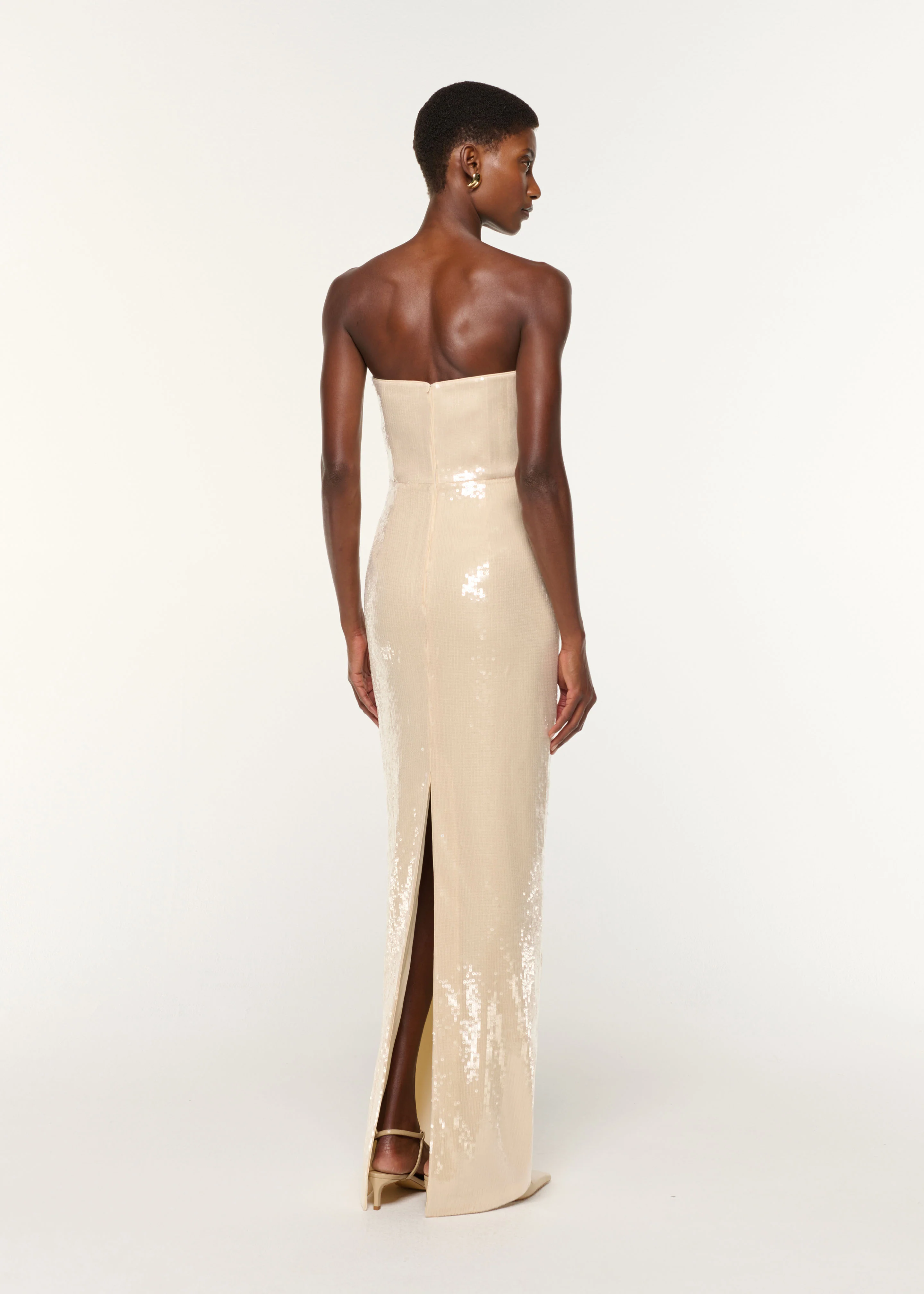 Curved Neckline Sequin Column Gown - Image 3