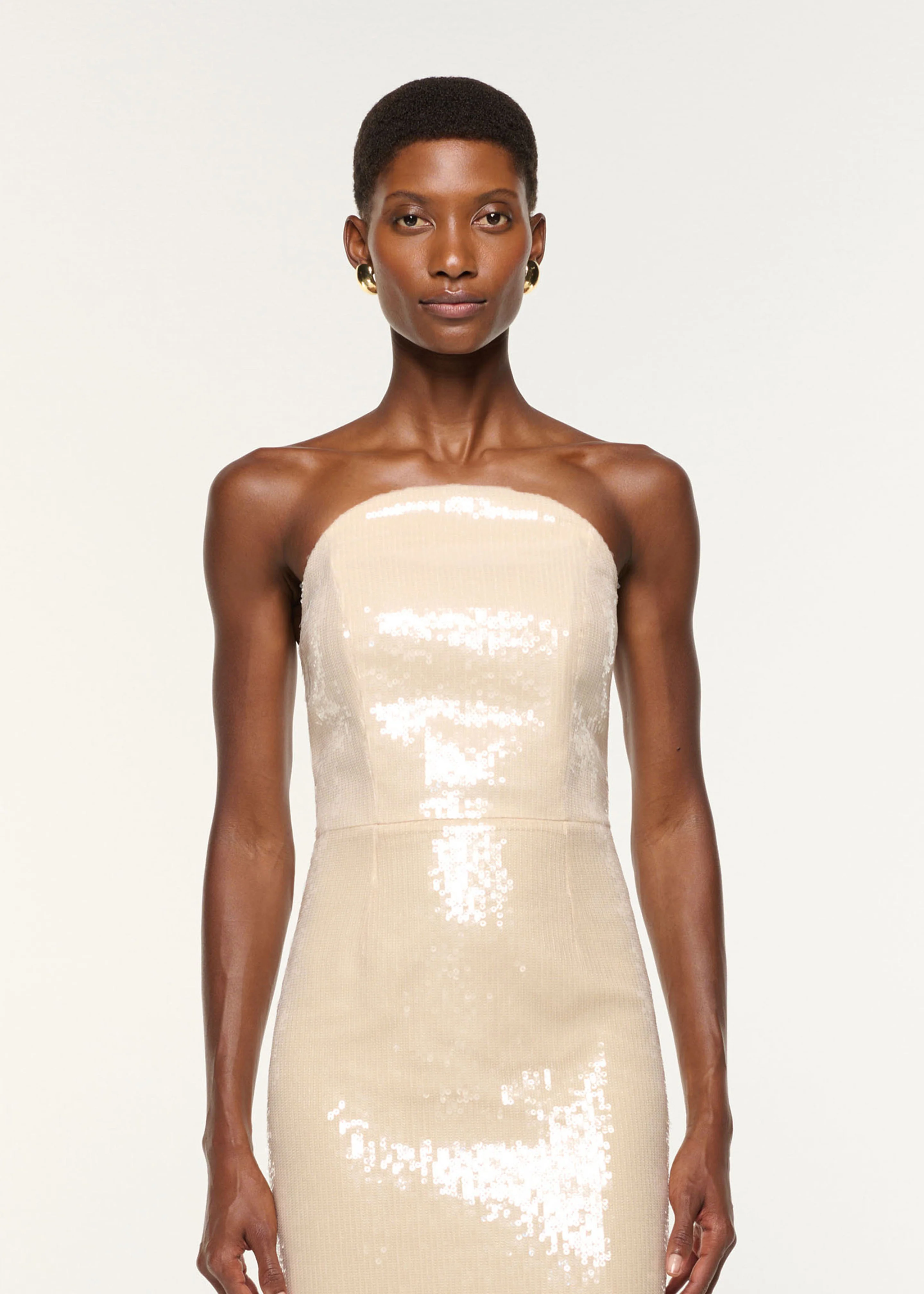 Curved Neckline Sequin Column Gown - Image 4