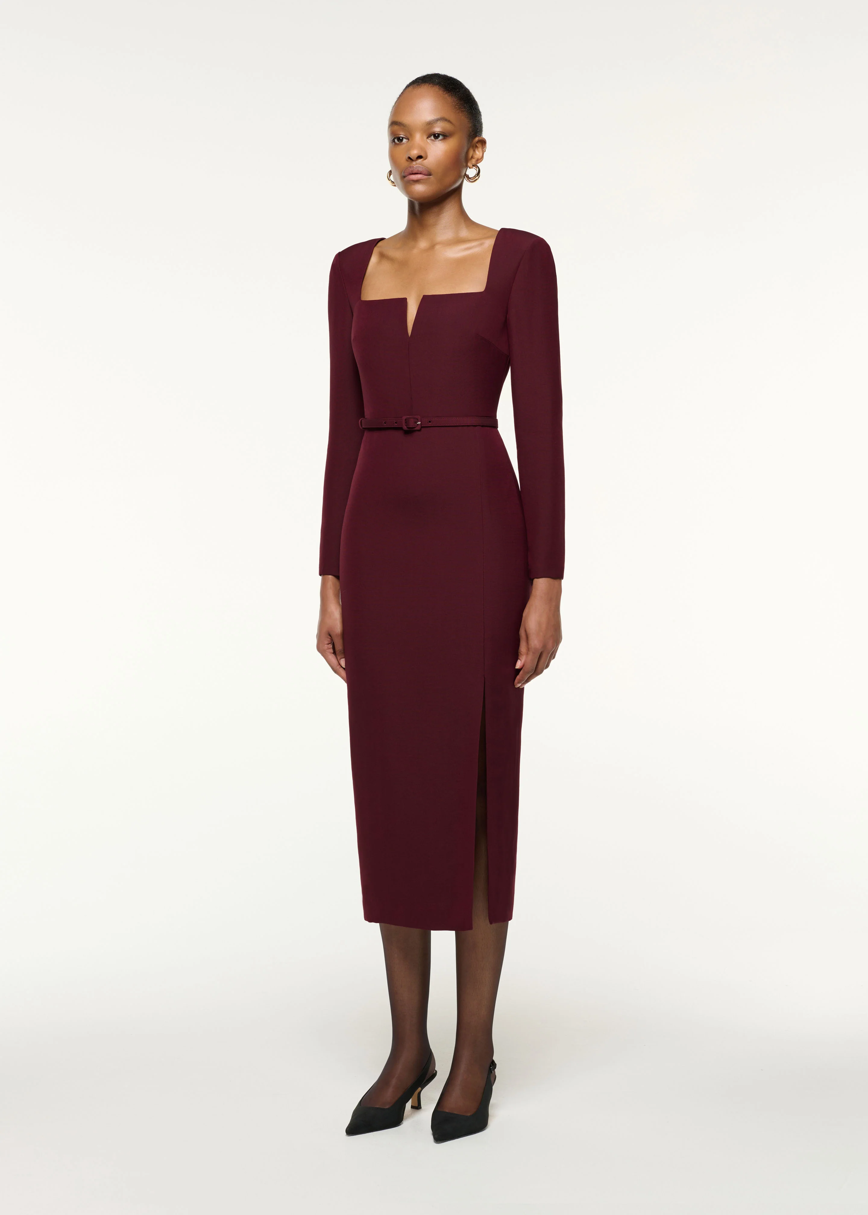 Cutout Square Neck Wool Silk Dress - Image 2