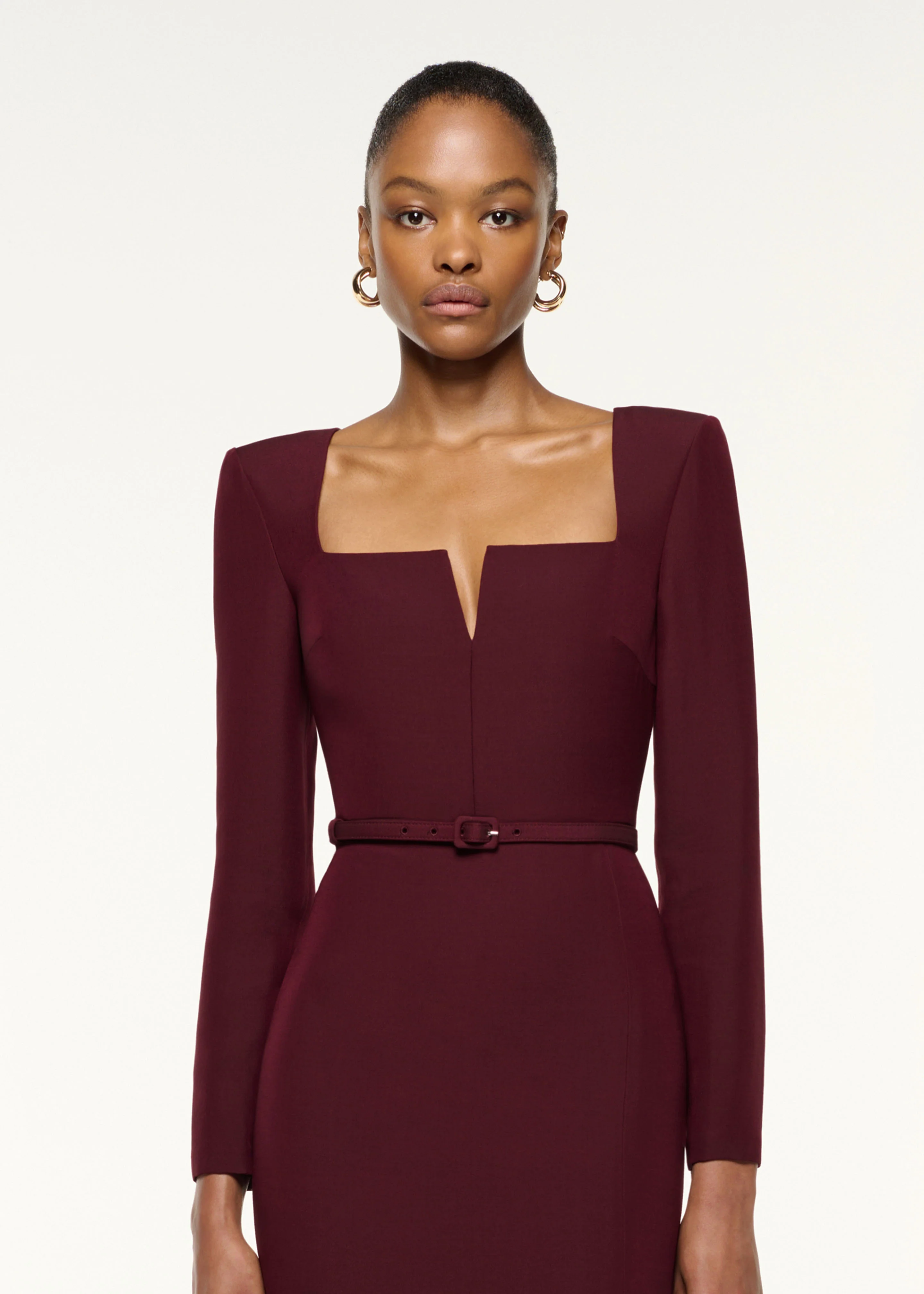 Cutout Square Neck Wool Silk Dress - Image 4