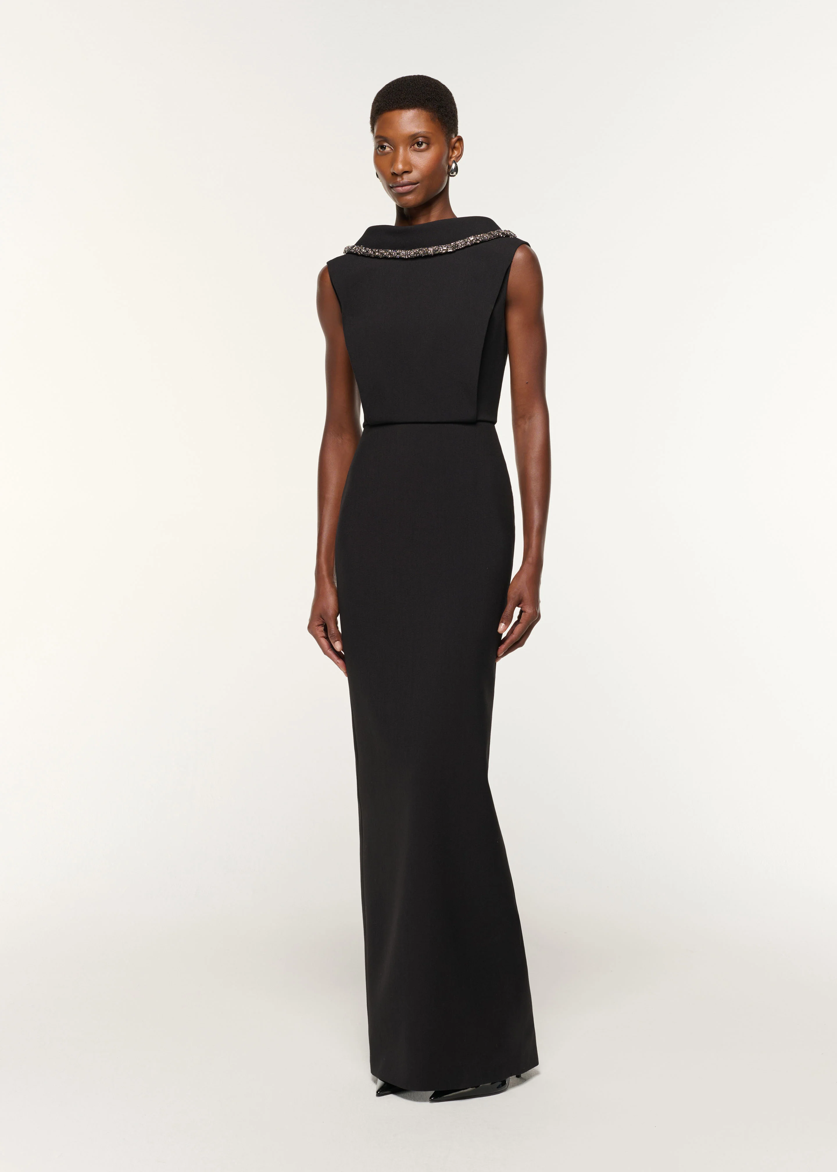 Diamante Collared Neck Crepe Gown - Image 2