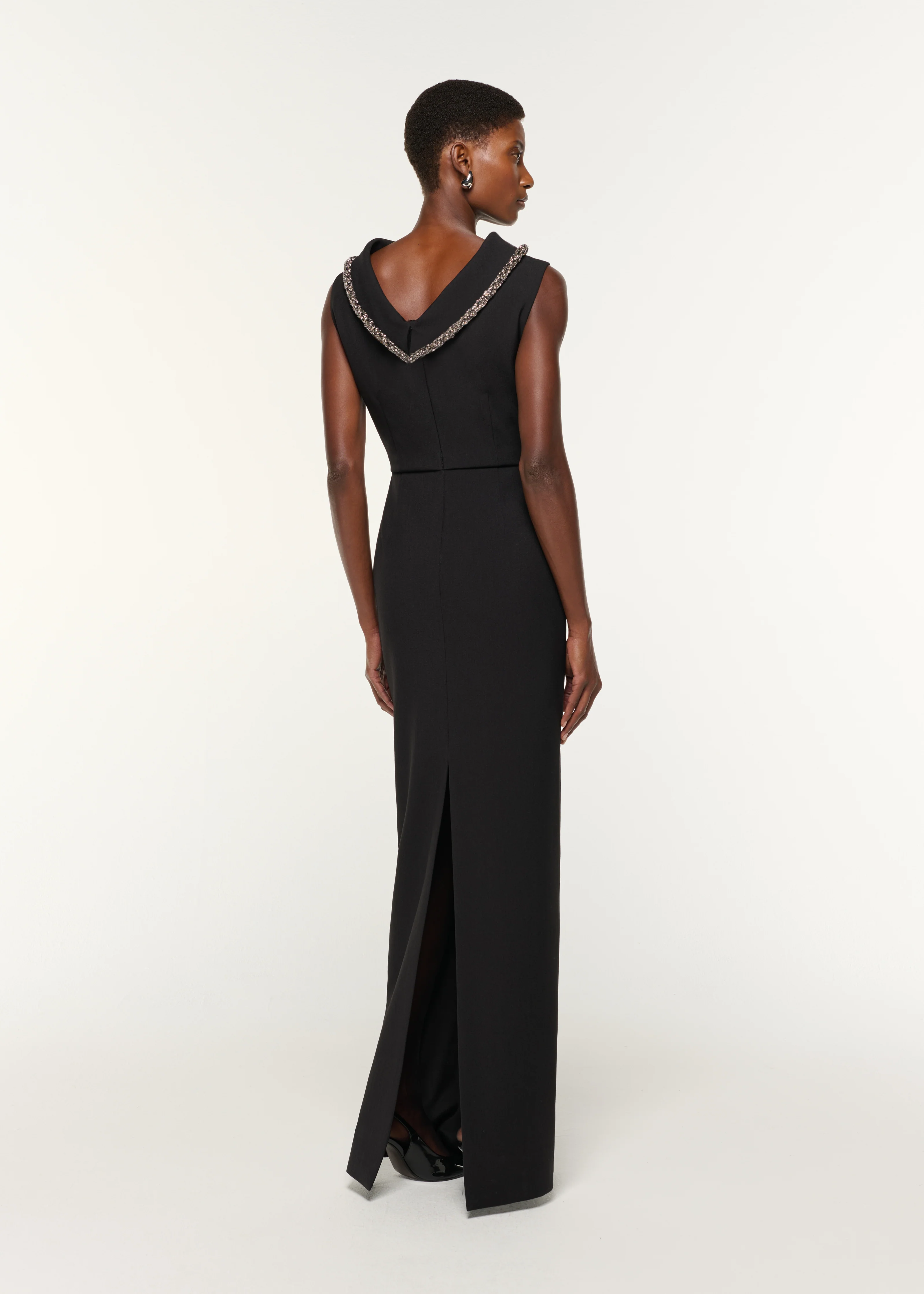 Diamante Collared Neck Crepe Gown - Image 3