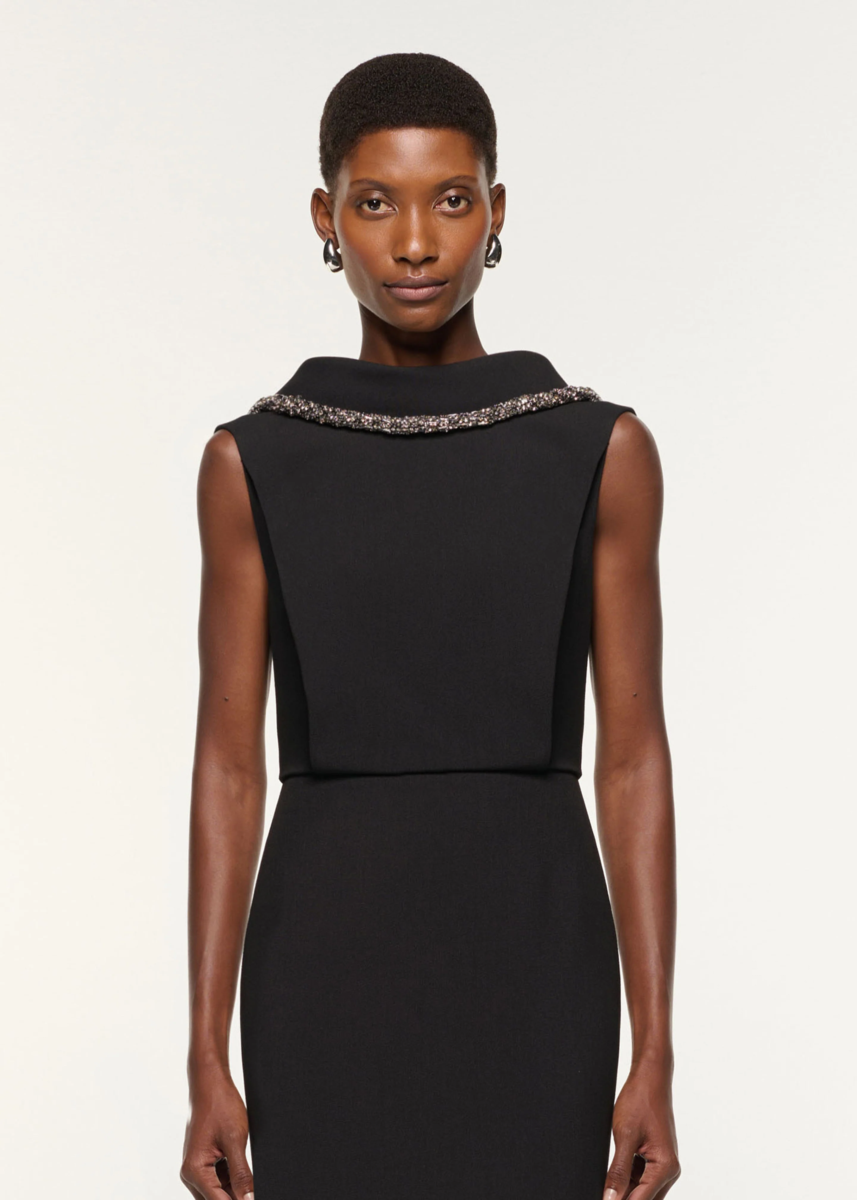 Diamante Collared Neck Crepe Gown - Image 4
