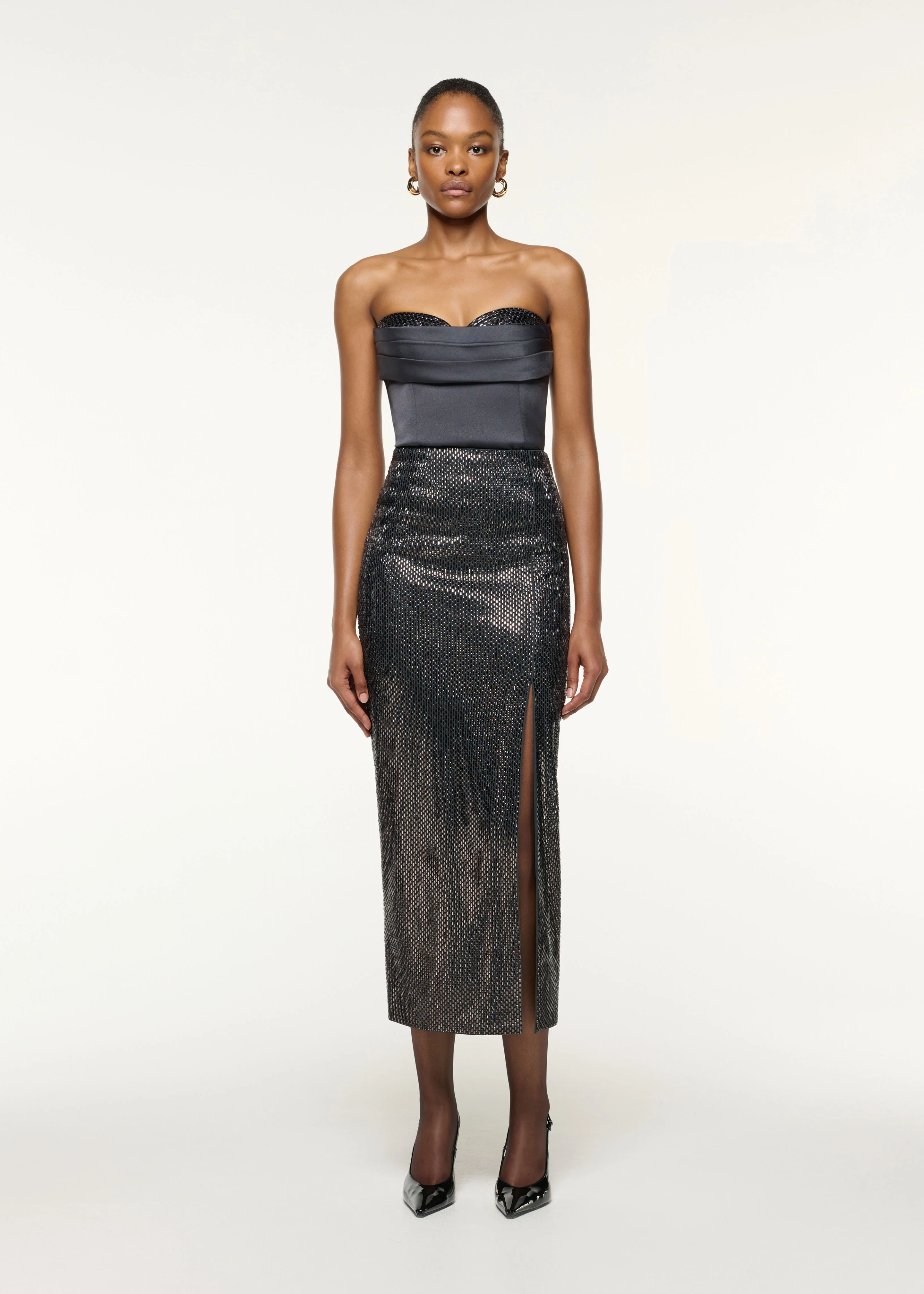 Diamante Crepe Split Maxi Skirt