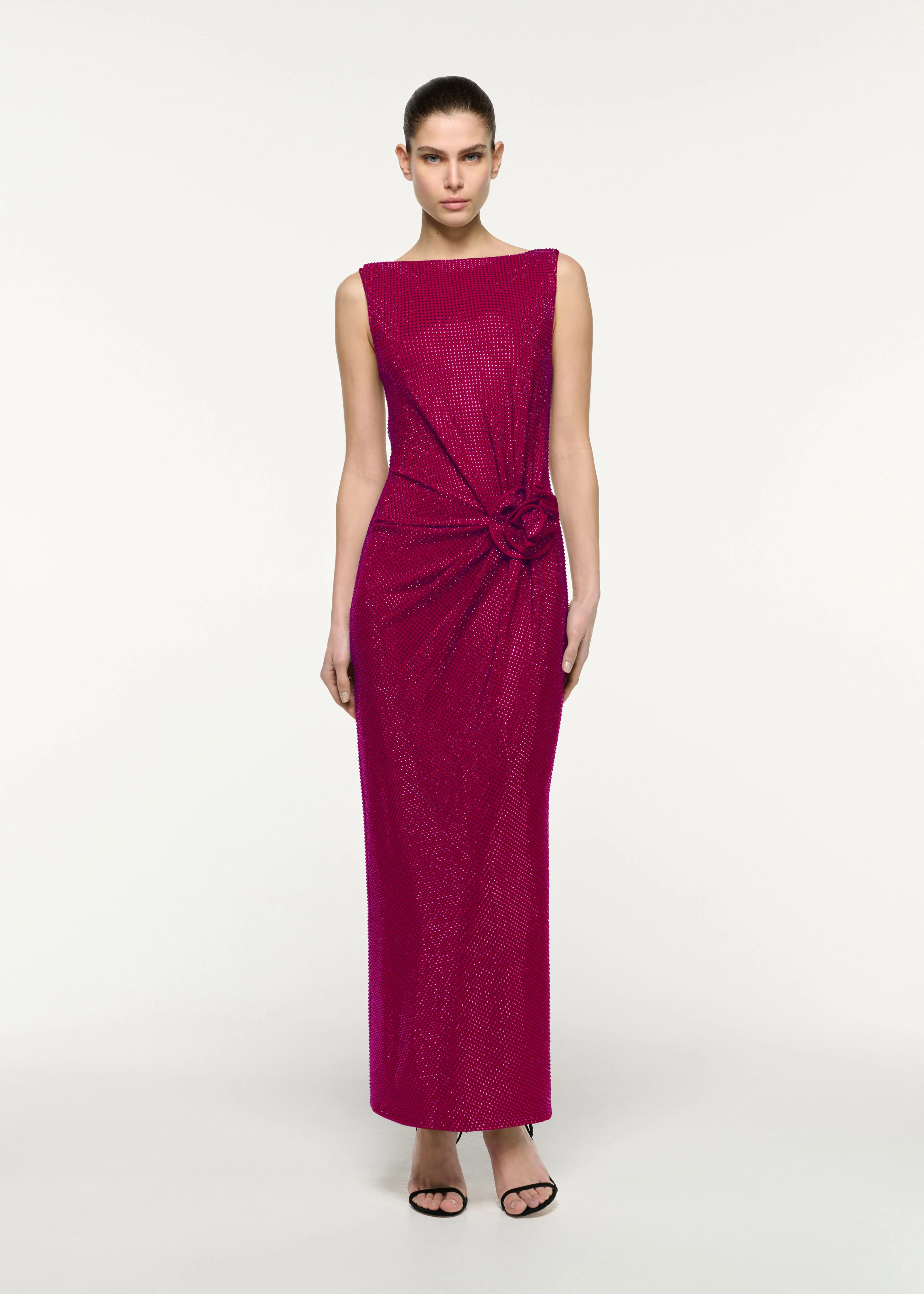 Diamante Flower Column Maxi Dress