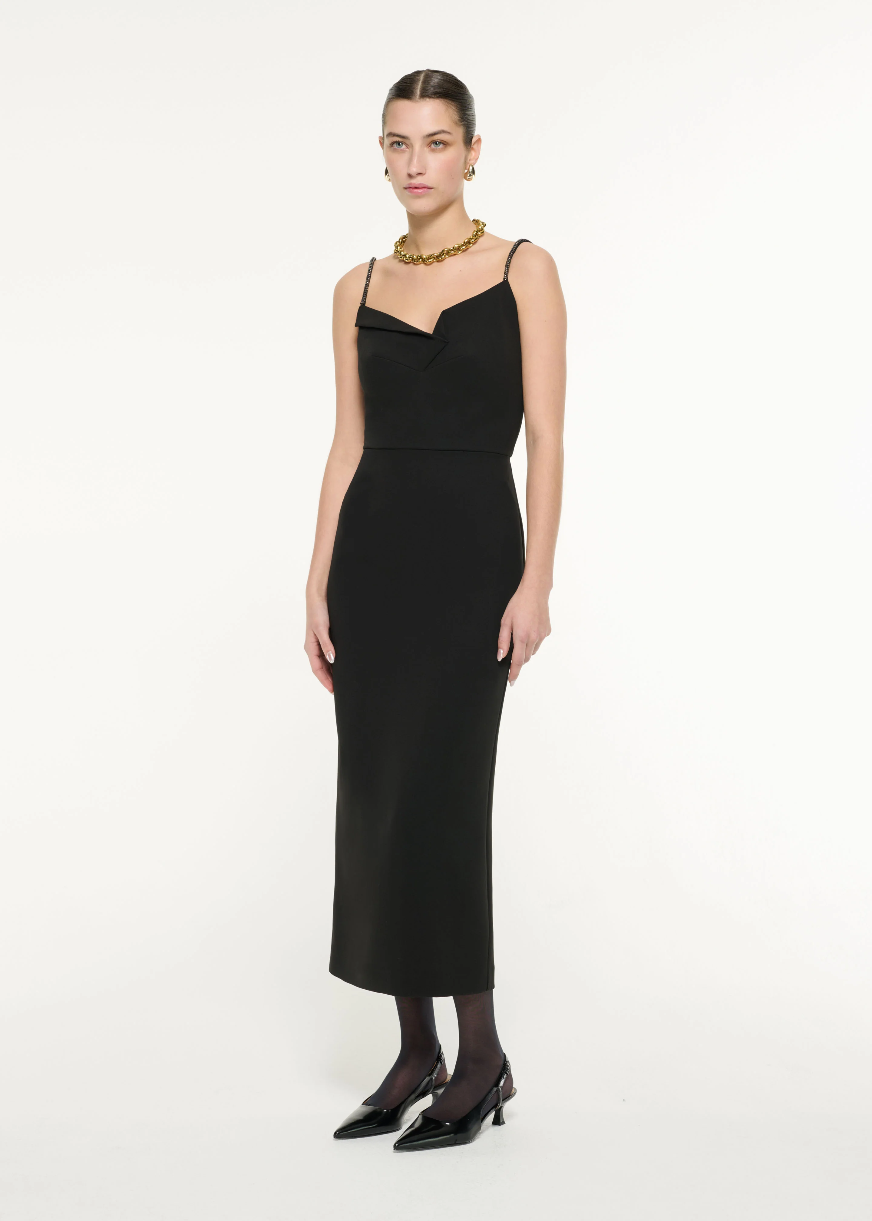 Diamante Strap Crepe Midi Dress - Image 2